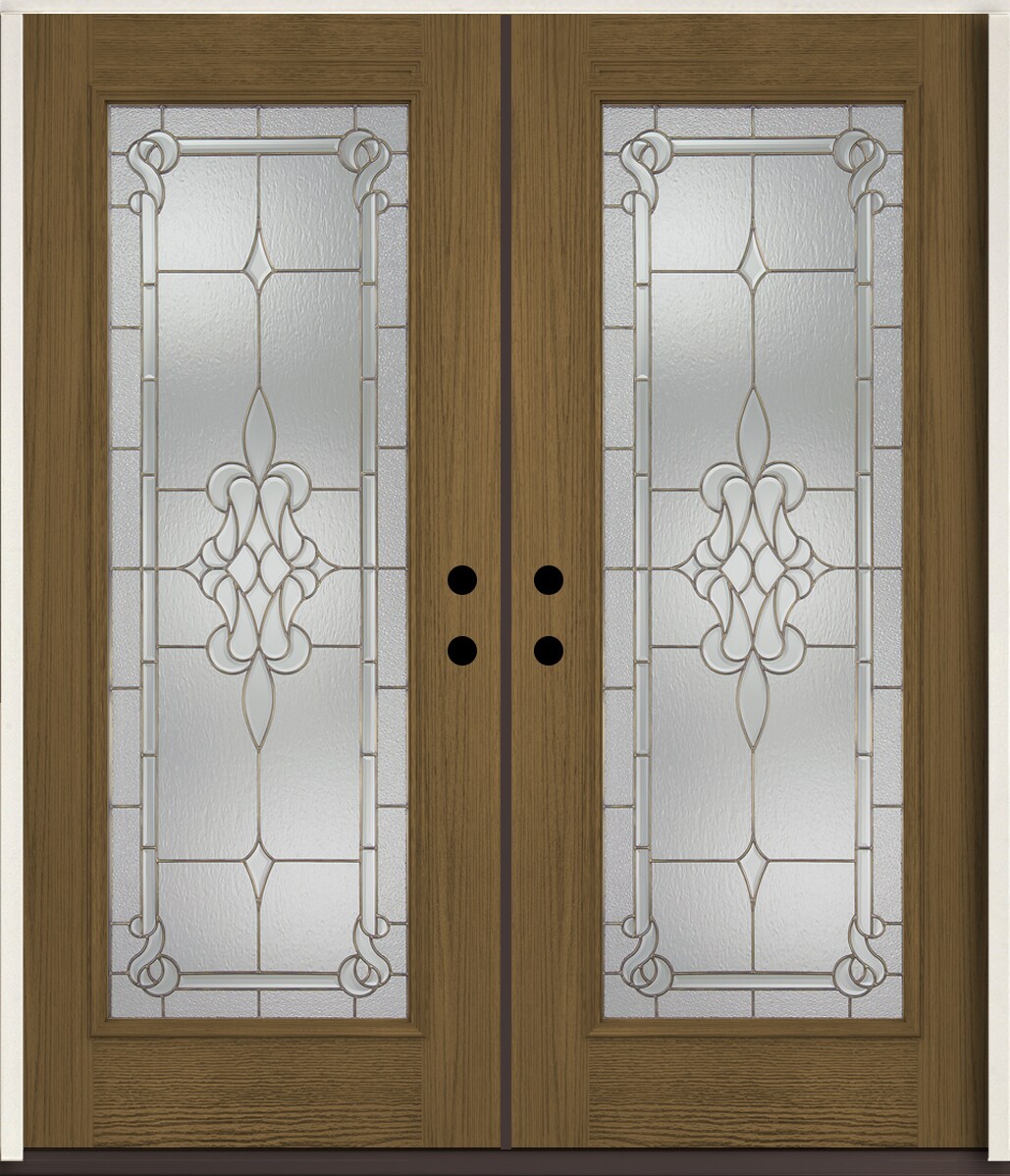RELIABILT LO964384 Stately 72-in x 80-in x Fiberglass Full lite Left-hand inswing Walnut Stain Stained Prehung Double door Front Door Insulating core Decorative glass