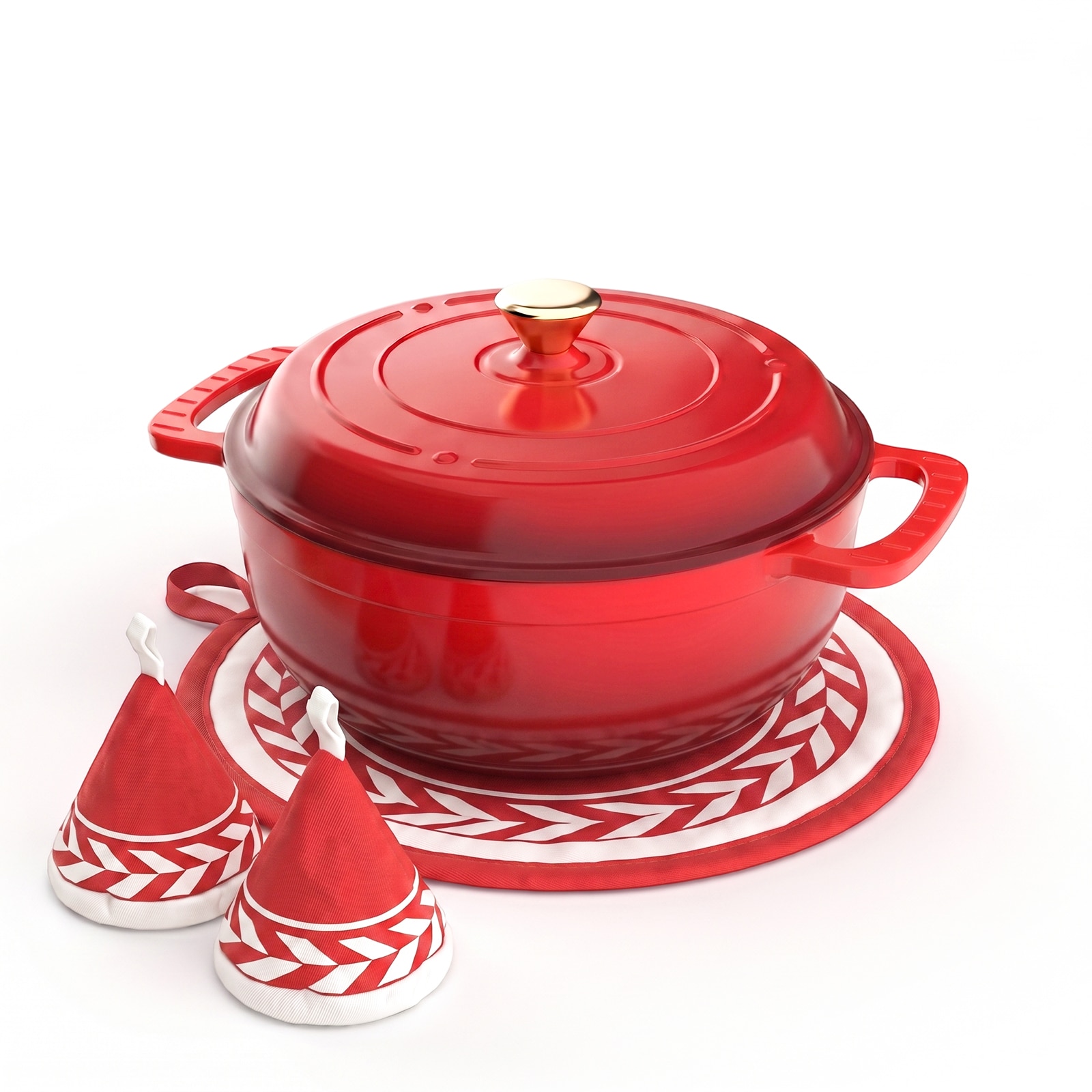 ROVSUN 5 Quart Enameled Cast Iron Dutch Oven with Lid and Dual Handles Oven Safe up to 500F Red