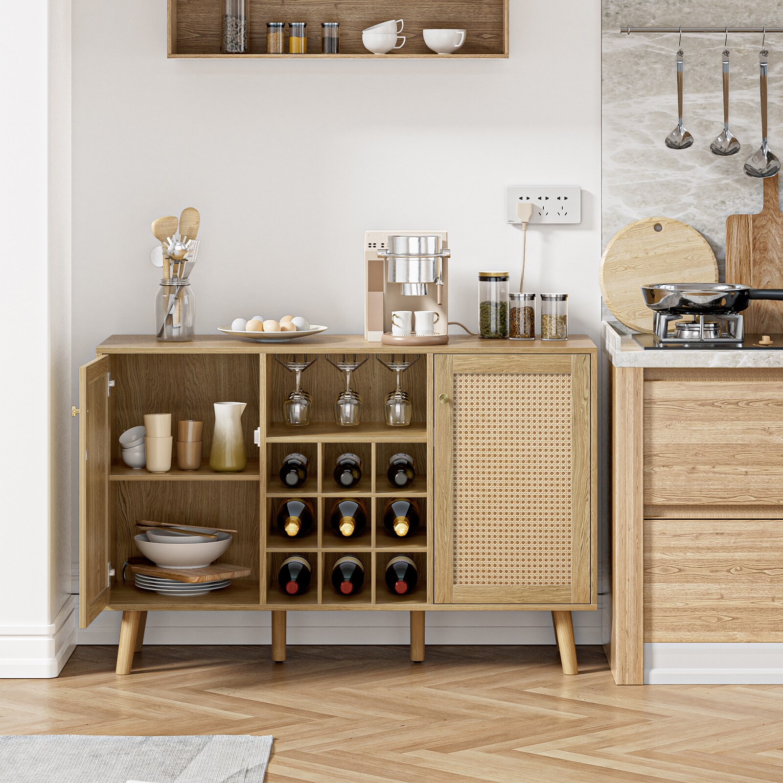 Delarpo 200-Bottle Oak Wood Wine Cabinet