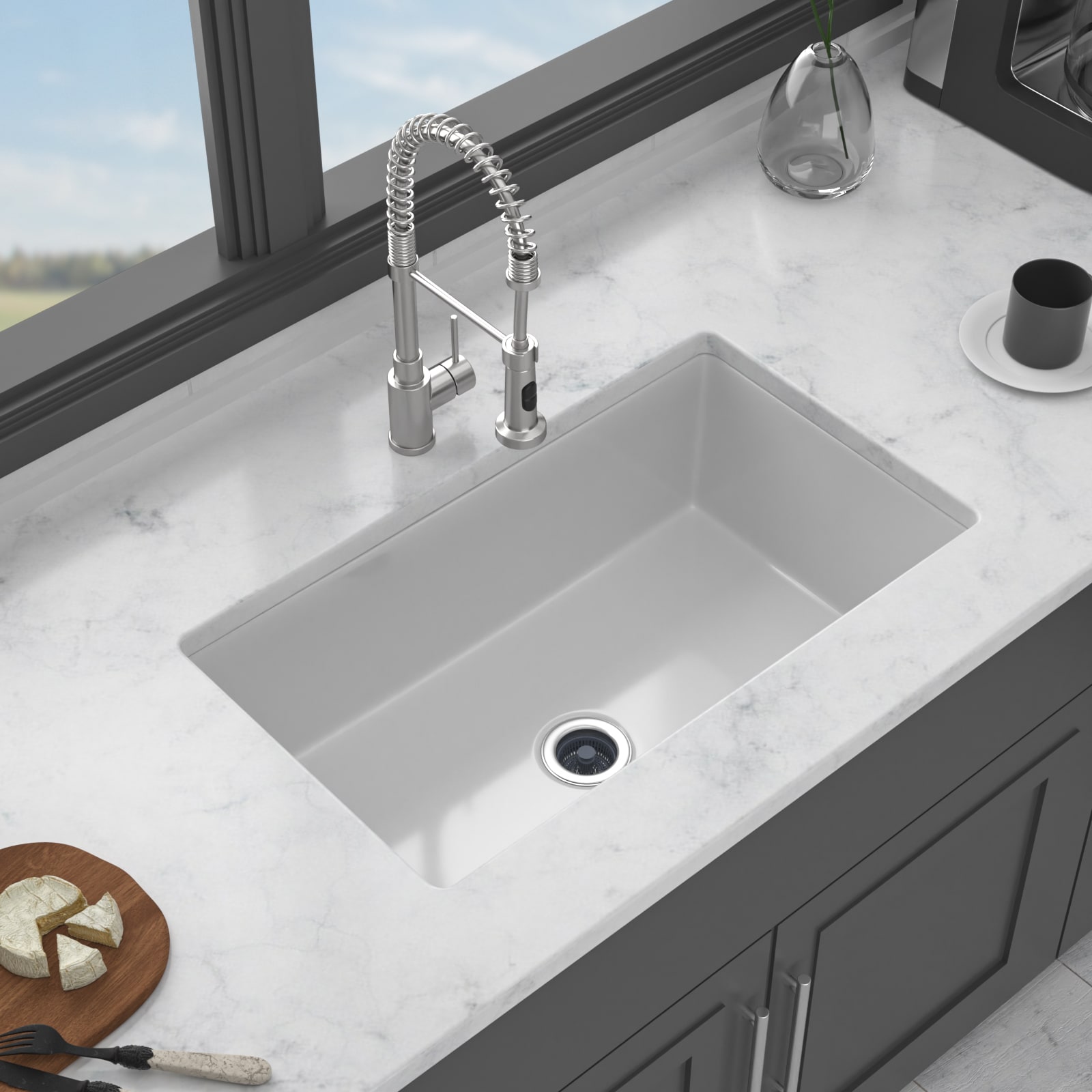 Dimakai 32x19x10 Inch Undermount Fireclay Sink White Porcelain Deep Single Bowl