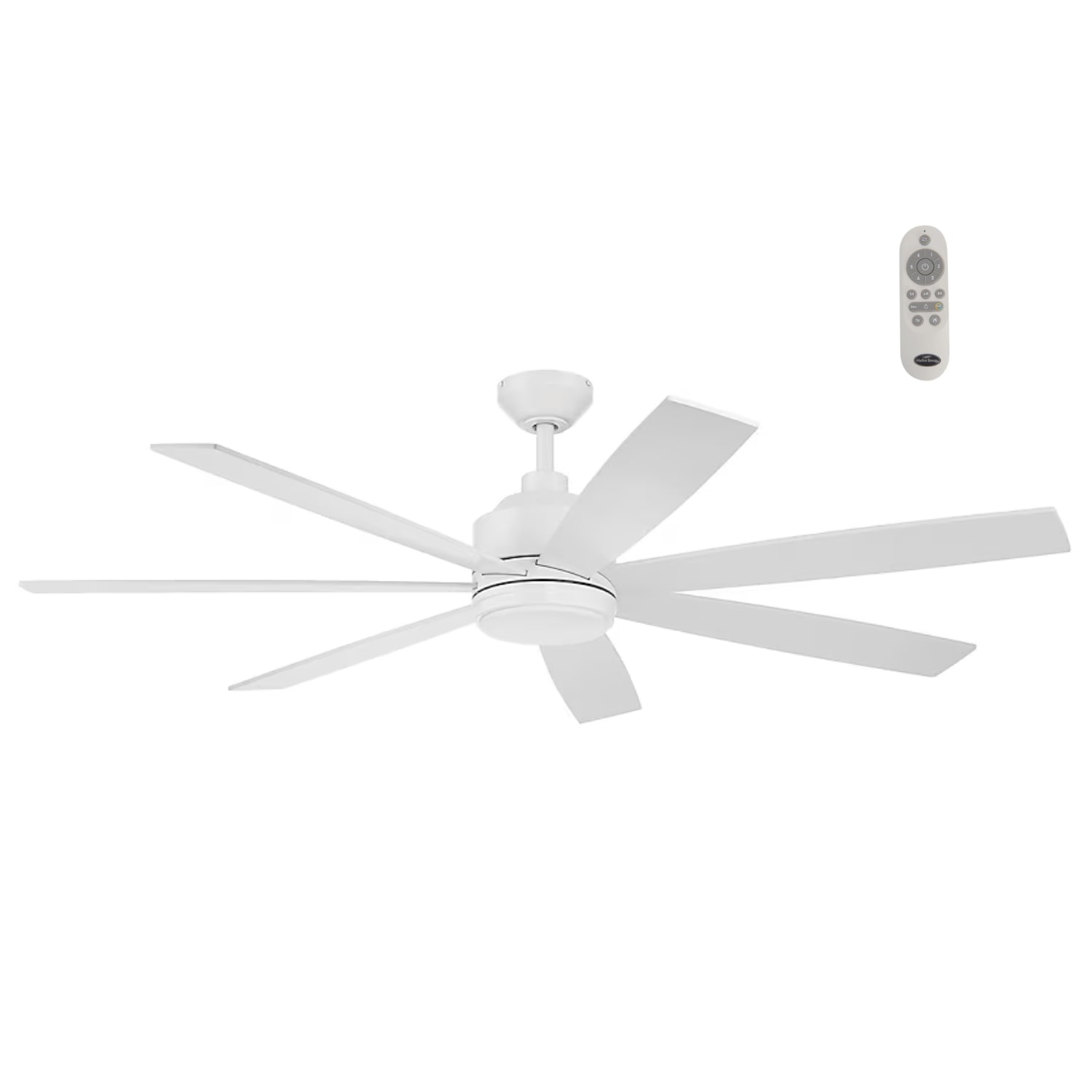 Harbor Breeze COG60MWW7LR Cogdell 60-in Color-Changing Integrated LED Outdoor Downrod or Flush Mount Matte White with Matte White/Driftwood Blades Ceiling Fan With Light - Remote Included ( 7 -Blade )