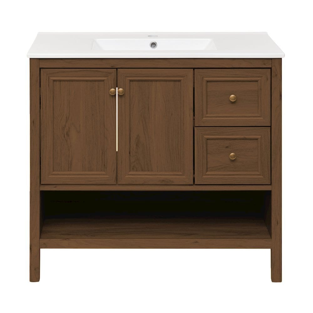 Swiss Madison - Chateau 36 Freestanding Bathroom Vanity in Brown Oak with Sink Top