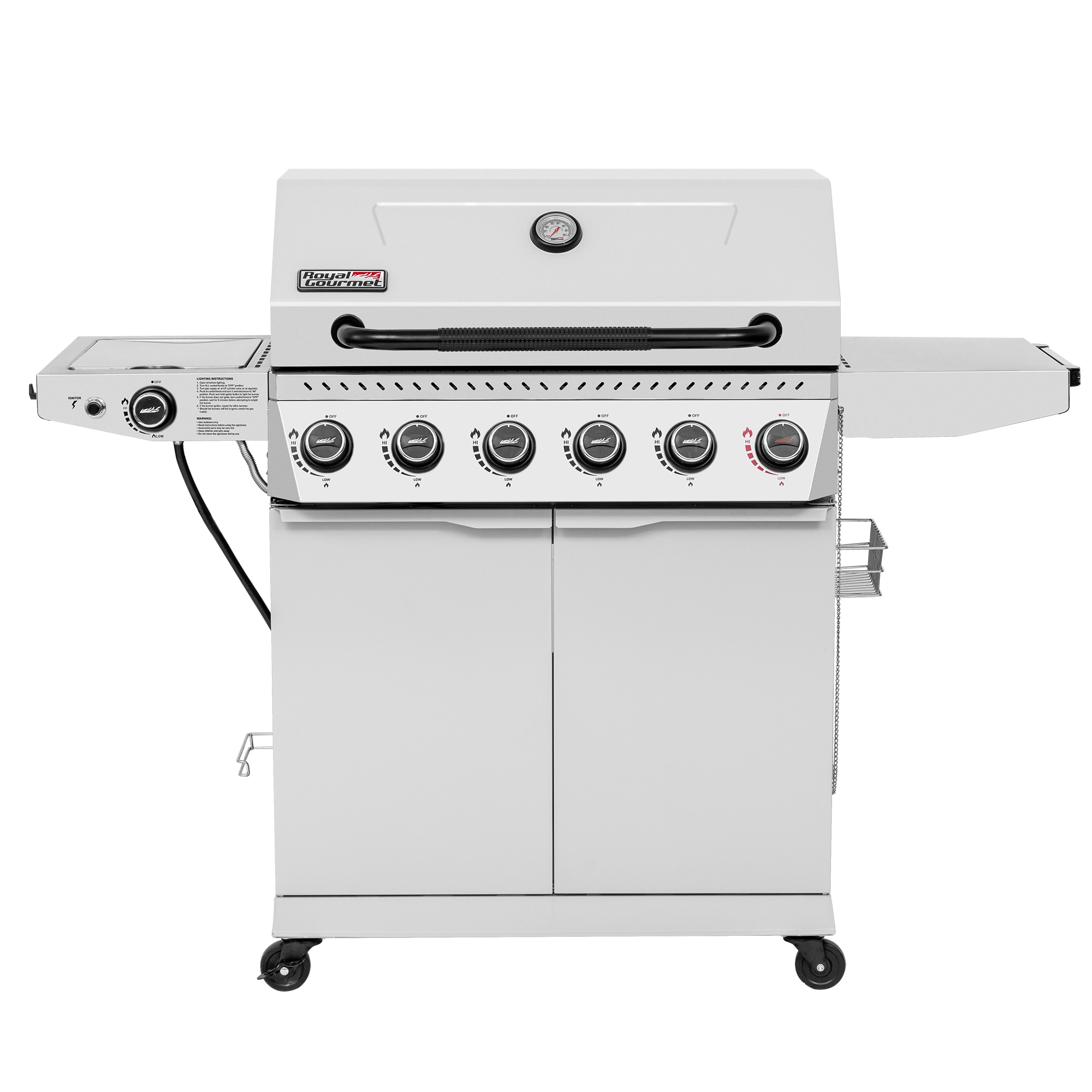 Royal Gourmet GA6406W Cabinet Style Grill with Foldable Side Shelf White 6 -Burner Liquid Propane Gas Grill 1 -Side Burner
