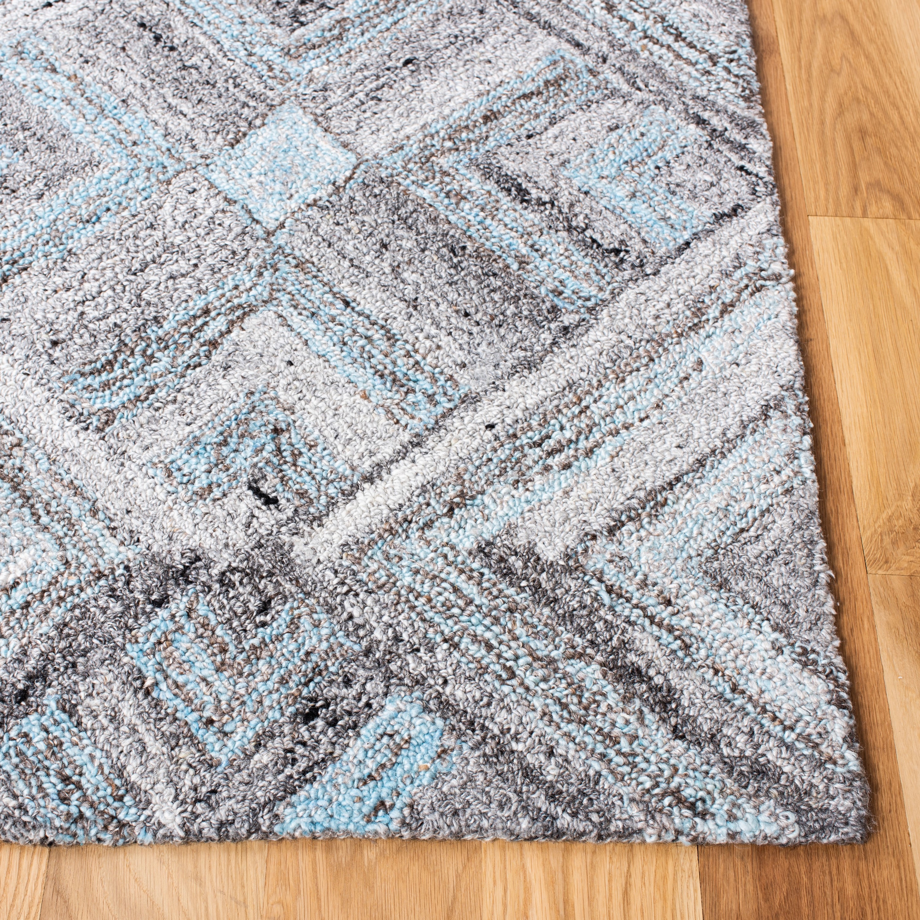 Gray and Turquoise Abstract Wool 8' x 10' Area Rug