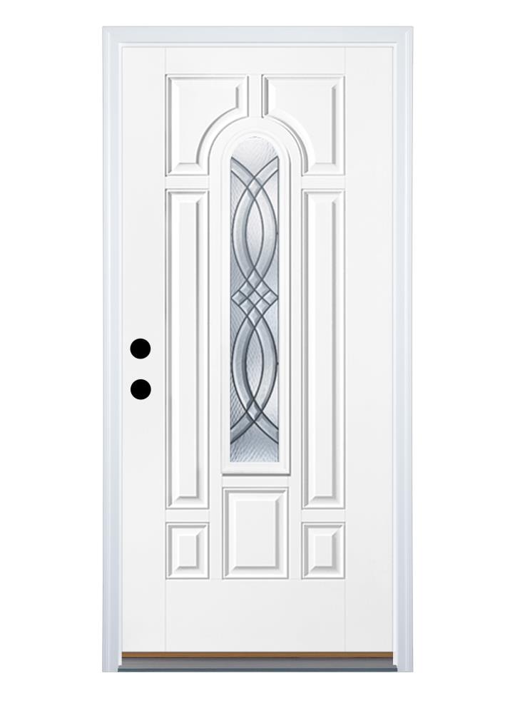 Therma-Tru Benchmark Doors B30SD8CATCZRB6 TerraCourt 36-in x 80-in Fiberglass Center Arch Lite Right-Hand Inswing Ready To Paint Front Door with Brickmould Insulating Core