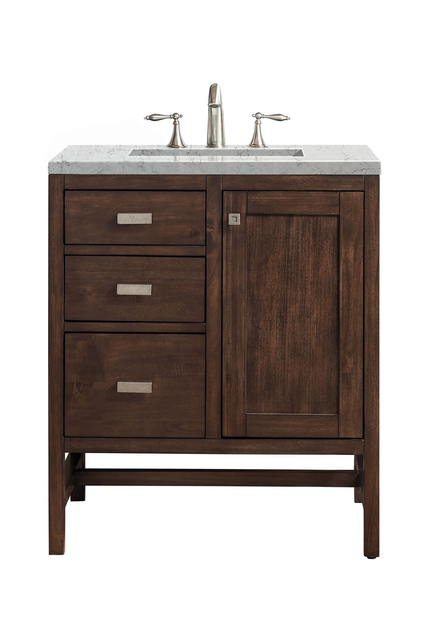 James Martin Vanities E444-V30-MCA-3EJP Addison 30-in Mid-Century Acacia Undermount Single sink Bathroom Vanity with Eternal Jasmine Pearl Quartz Top
