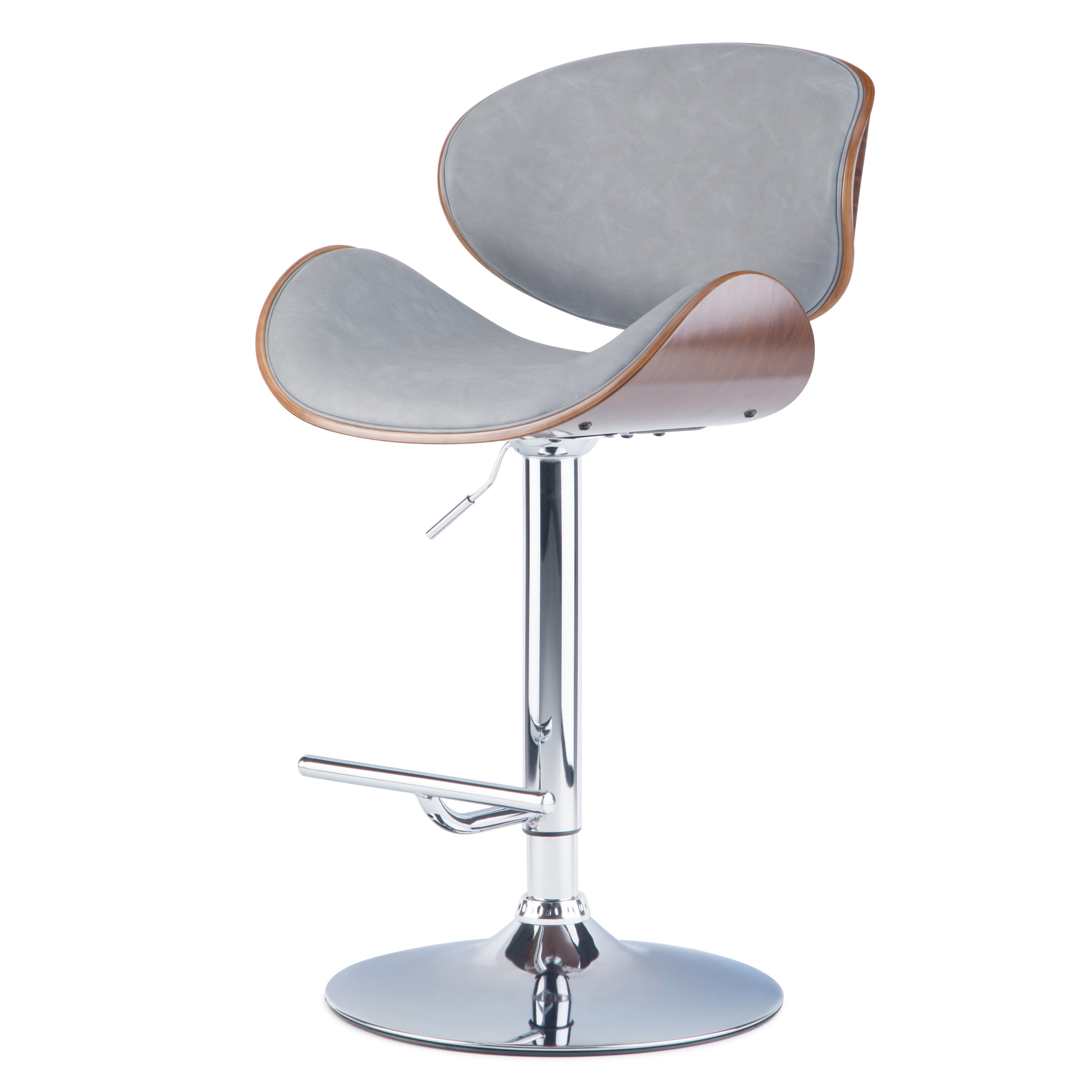 Simpli Home AXCMARN-STG Marana Stone Grey 32.68-in H Bar height Saddle Seat Upholstered Swivel Metal Bar Stool Back