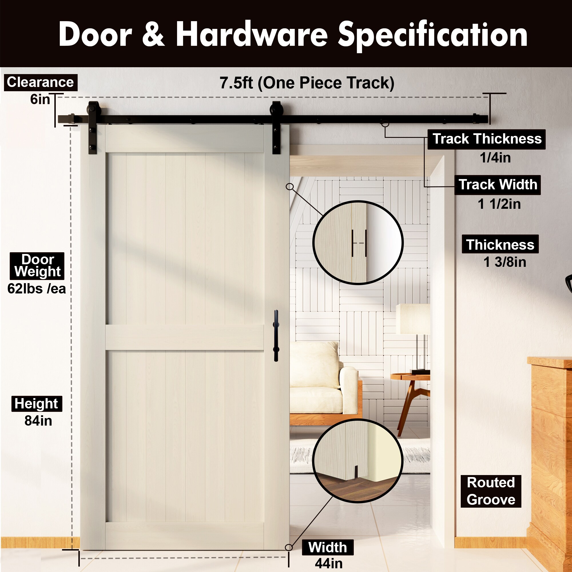 HOMACER YT1TGH090C-4484-H-TG Barn-Doors - View #7