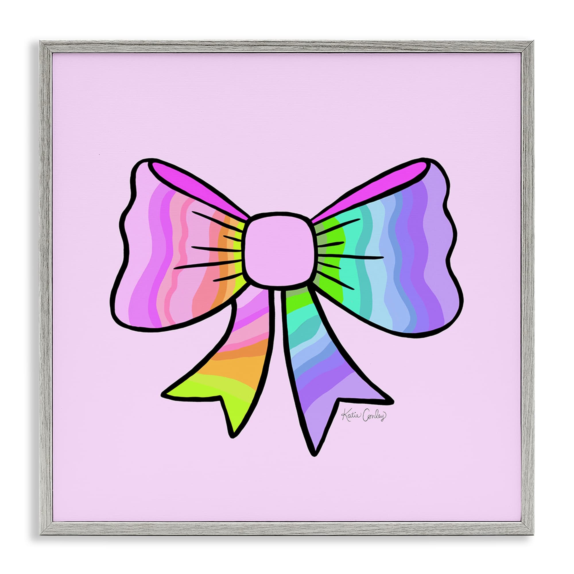Stupell Industries BS-745-GFF-24X24 Pastel Rainbow Ombre Ribbon Gray Framed Giclee Art By Katie Conley 24 x 24