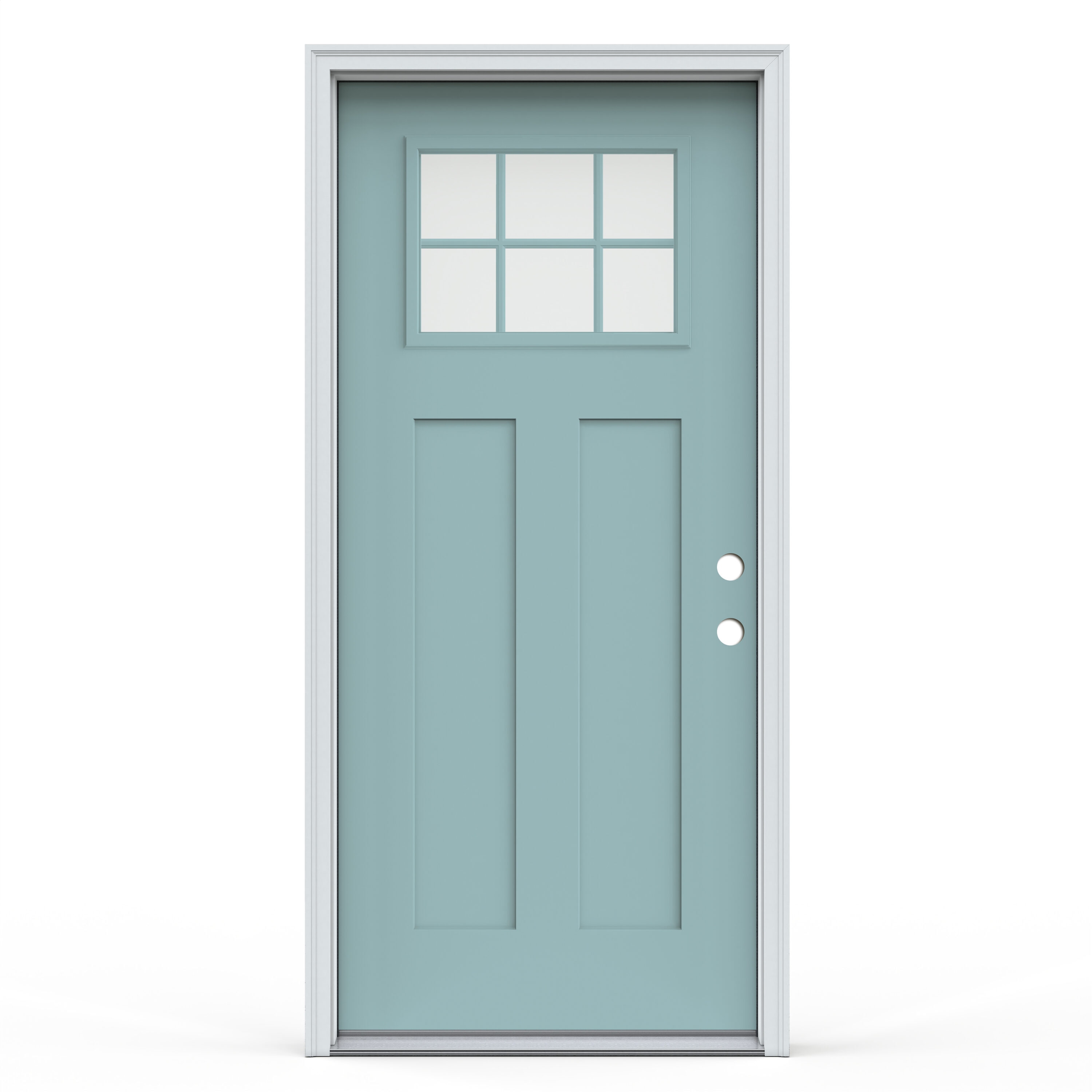 JELD-WEN LOWOLJW232701038 Fiberglass Craftsman Left-hand inswing Serenity Painted Prehung Front Door with Brickmould Insulating core with Grilles