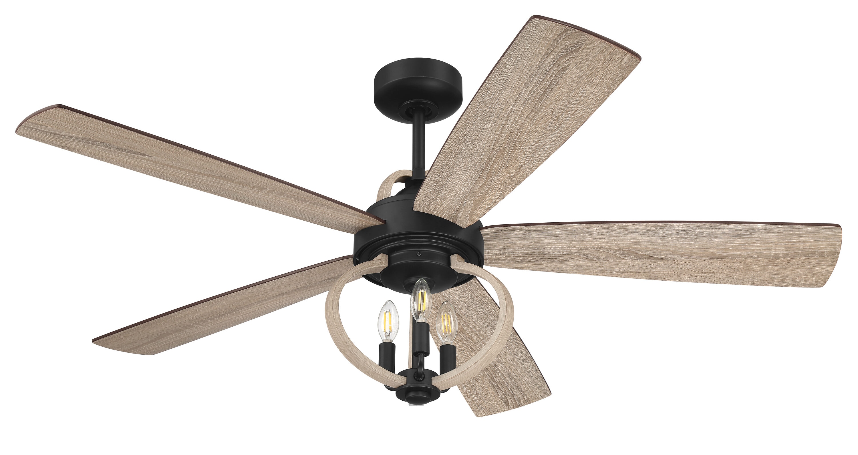 Craftmade Reese 52 In Flat Black With Driftwood Blades Led Indoor Outdoor Smart Ceiling Fan With