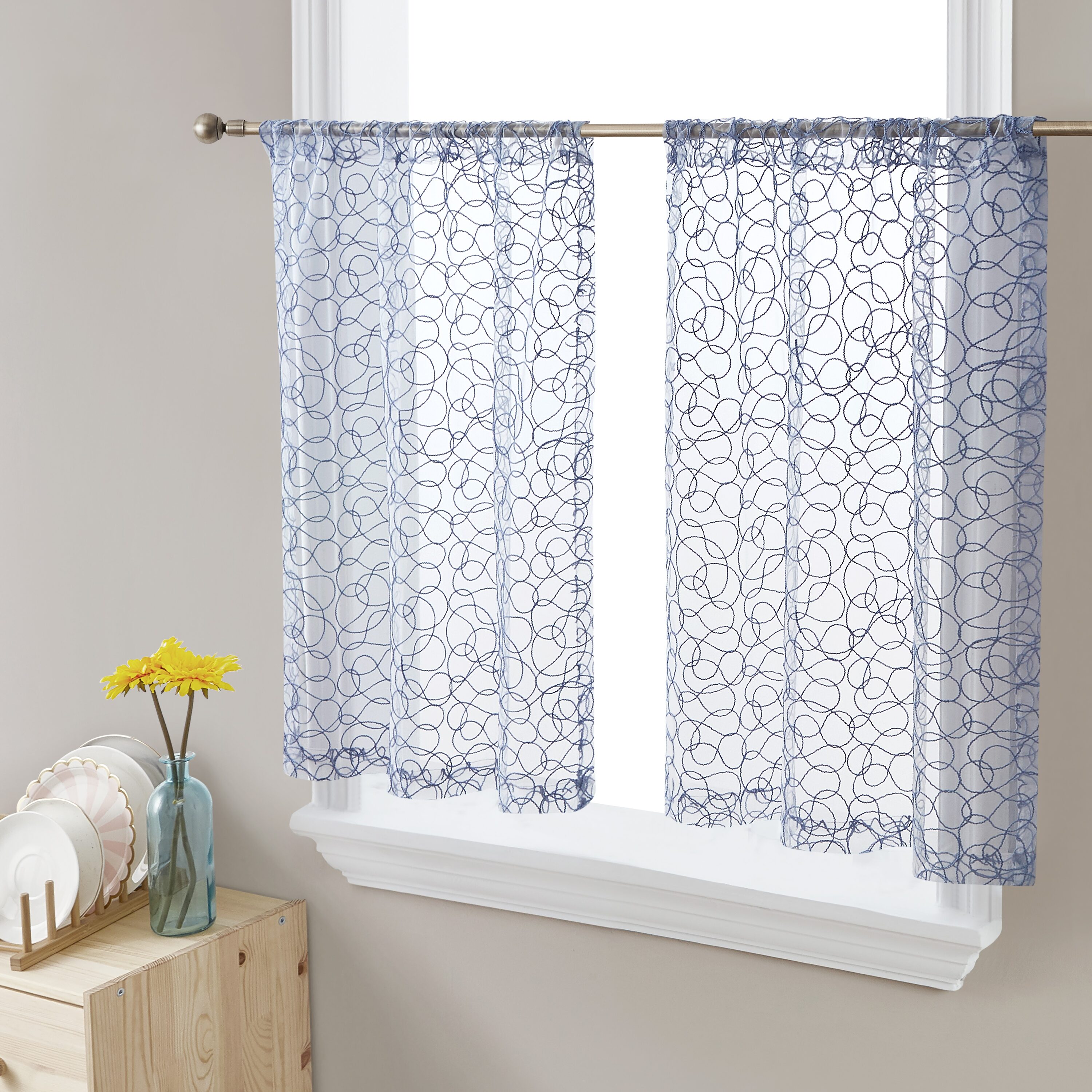 HLC.me ADRY-24-DUSTYBLU 24-Inches Dusty Blue Polyester Rod pocket Sheer Tier curtain