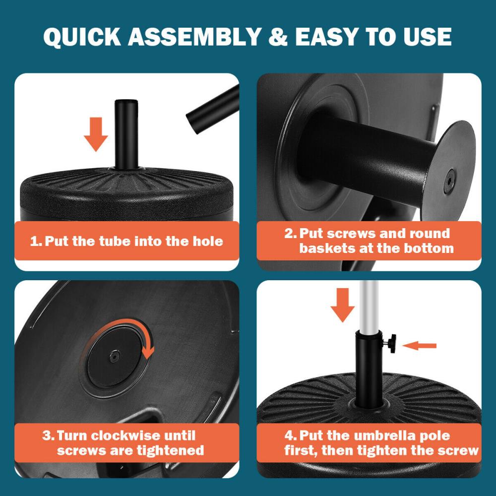 20'' Black Steel and HDPE Round Water Filled Umbrella Base