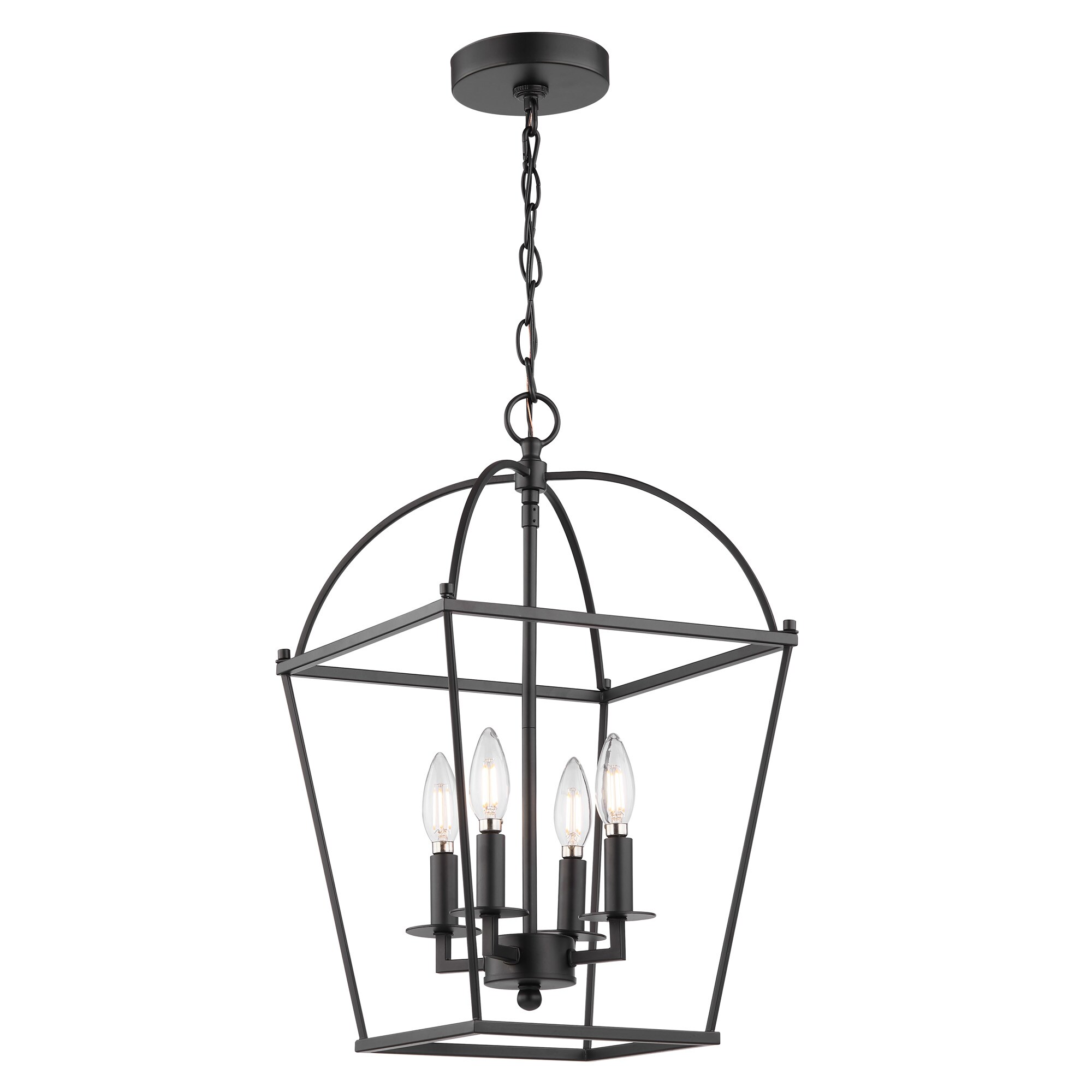 allen + roth Hannah 4-Light Matte Black Transitional Cone Led, Medium Hanging Pendant Light