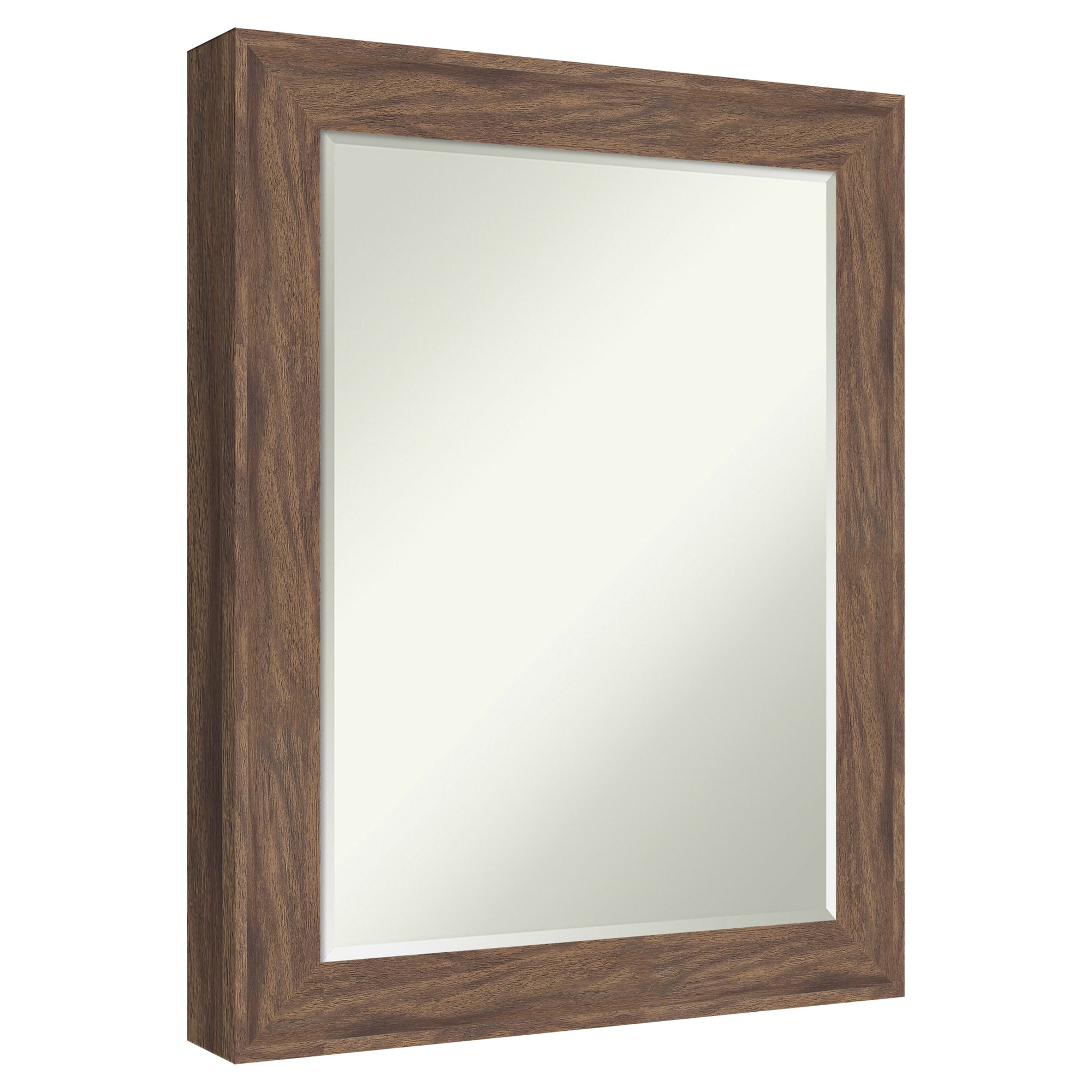 Amanti Art  Petite Bevel Mirror Pia Medium Brown Framed Wood Bathroom Wall Mirror 28.75 x 22.75 in.