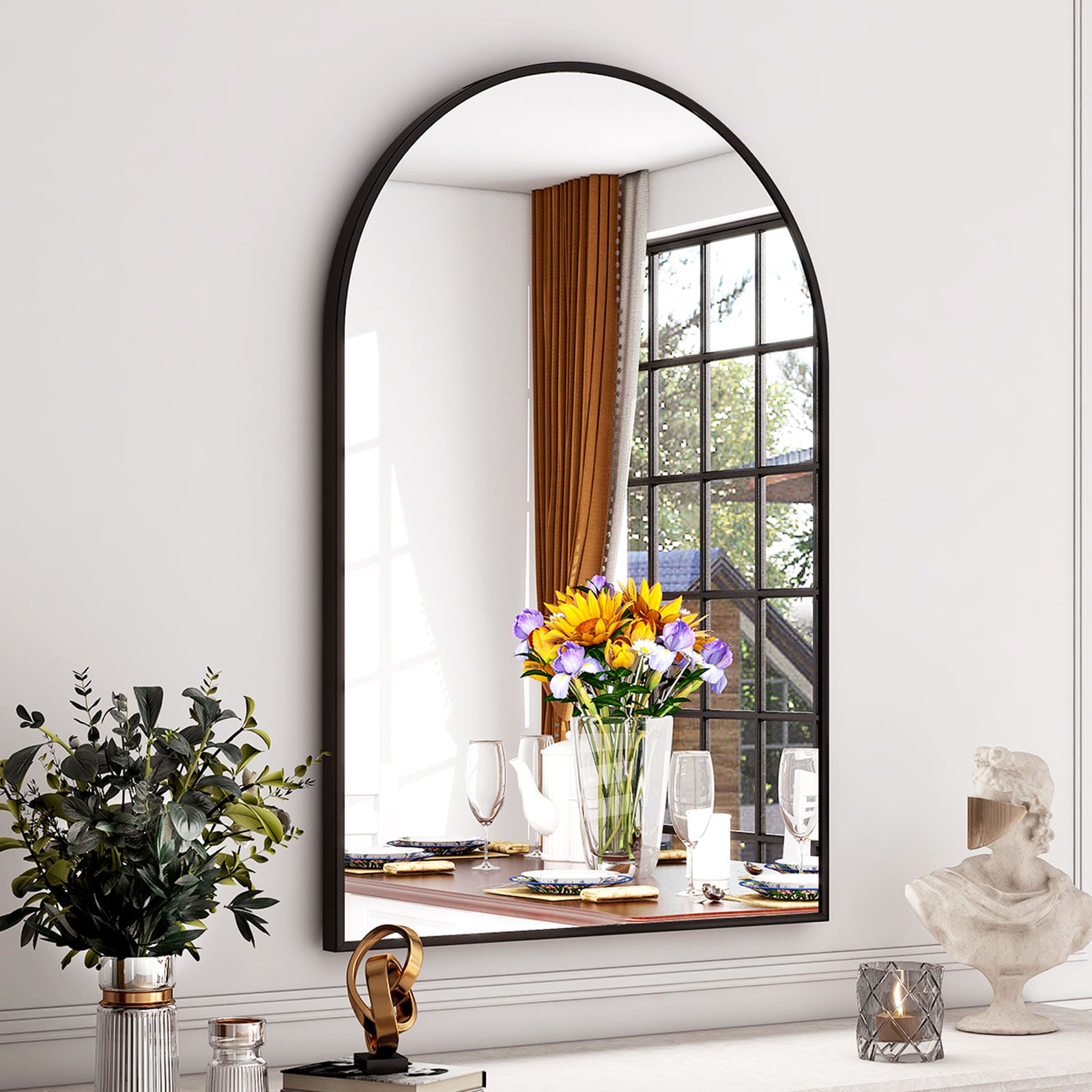 BEAUTYPEAK LS-GZ2637-B 26-Inches W x 37.0-Inches H Arch Black Framed Wall Mirror