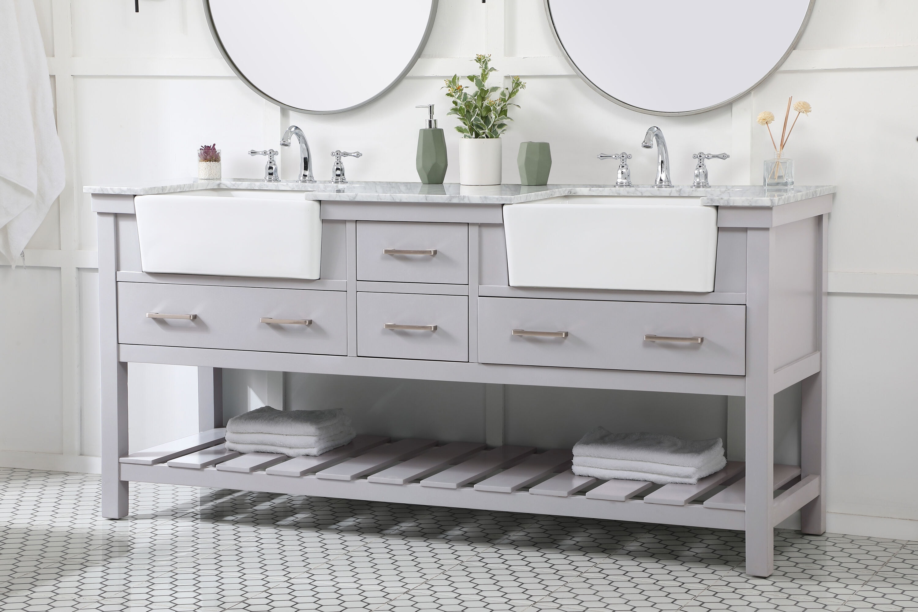 Farmhouse 72 in Double Sink Bathroom Vanity in Grey