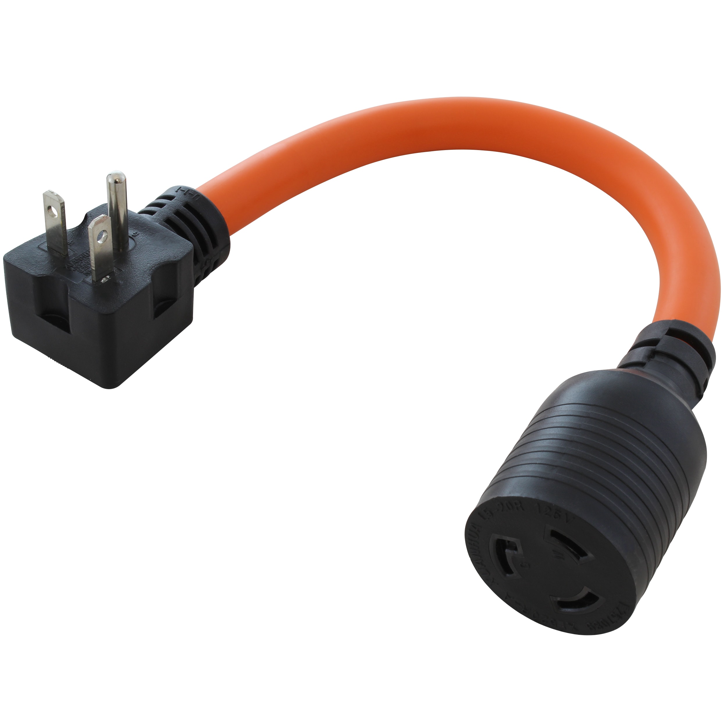 AC WORKS 1FT NEMA 5-20P Plug to L5-20R Female Connector 20 -Amp 3-wire grounding Single to single Orange Basic Flexible Adapter #E520L520-012
