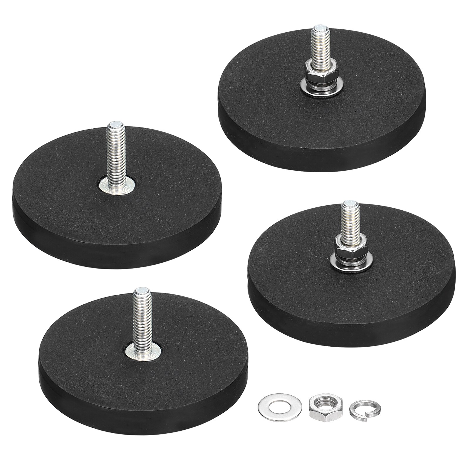 Unique Bargains 4pcs 1.7 Inch Dia Rubber Coated Magnets 19LBS Anti-Scratch Flag Magnet Base with M4 Male Threaded Studs and Nut Magnets Holder for Camera Light Bar Mirror Tool #S26042400UX5745