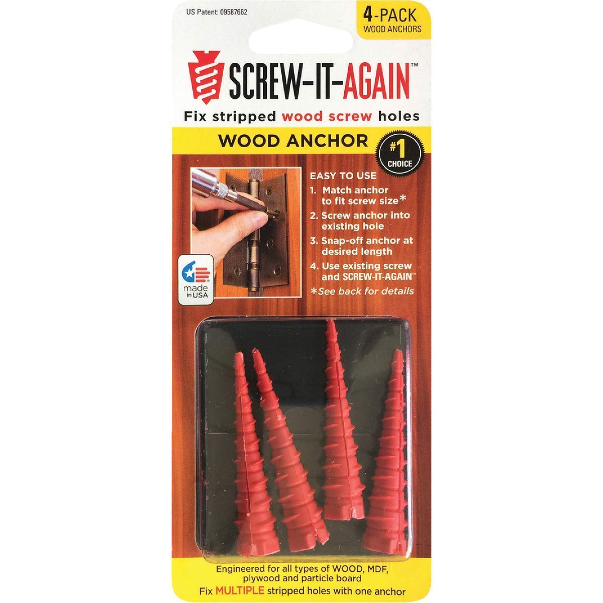 Screw-It-Again  Sia Wood Anchor - 2 Set of 4 Pack Red