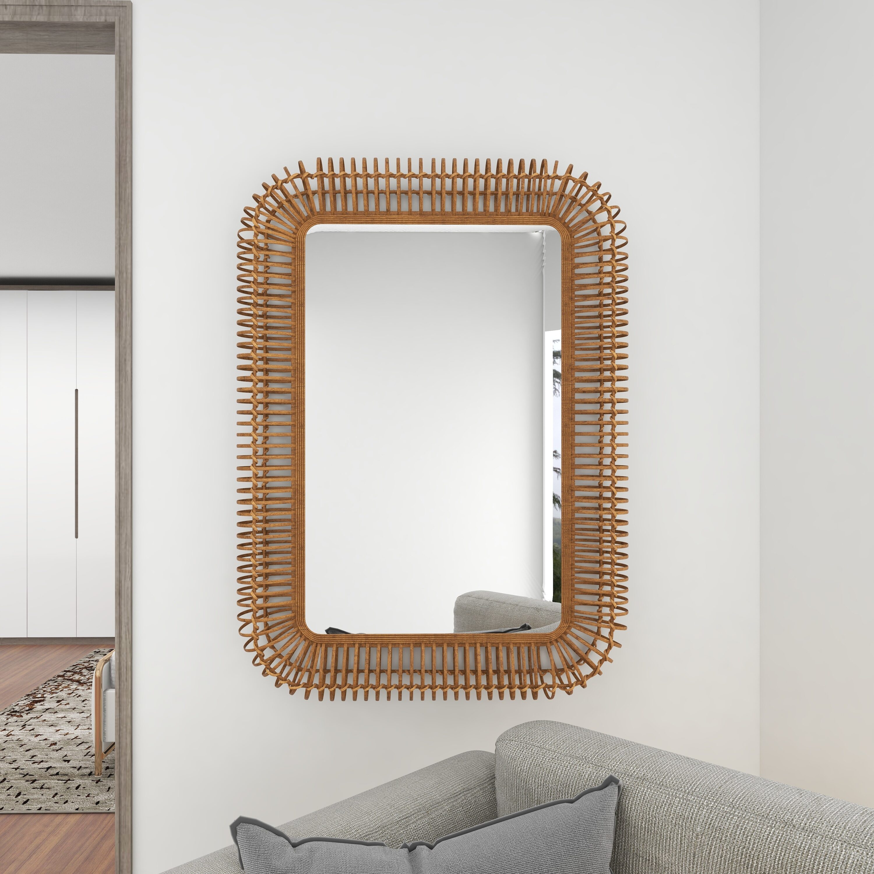 Grayson Lane 43755 28-Inches W x 39.0-Inches H Rectangle Brown Handmade Woven Framed Wall Mirror