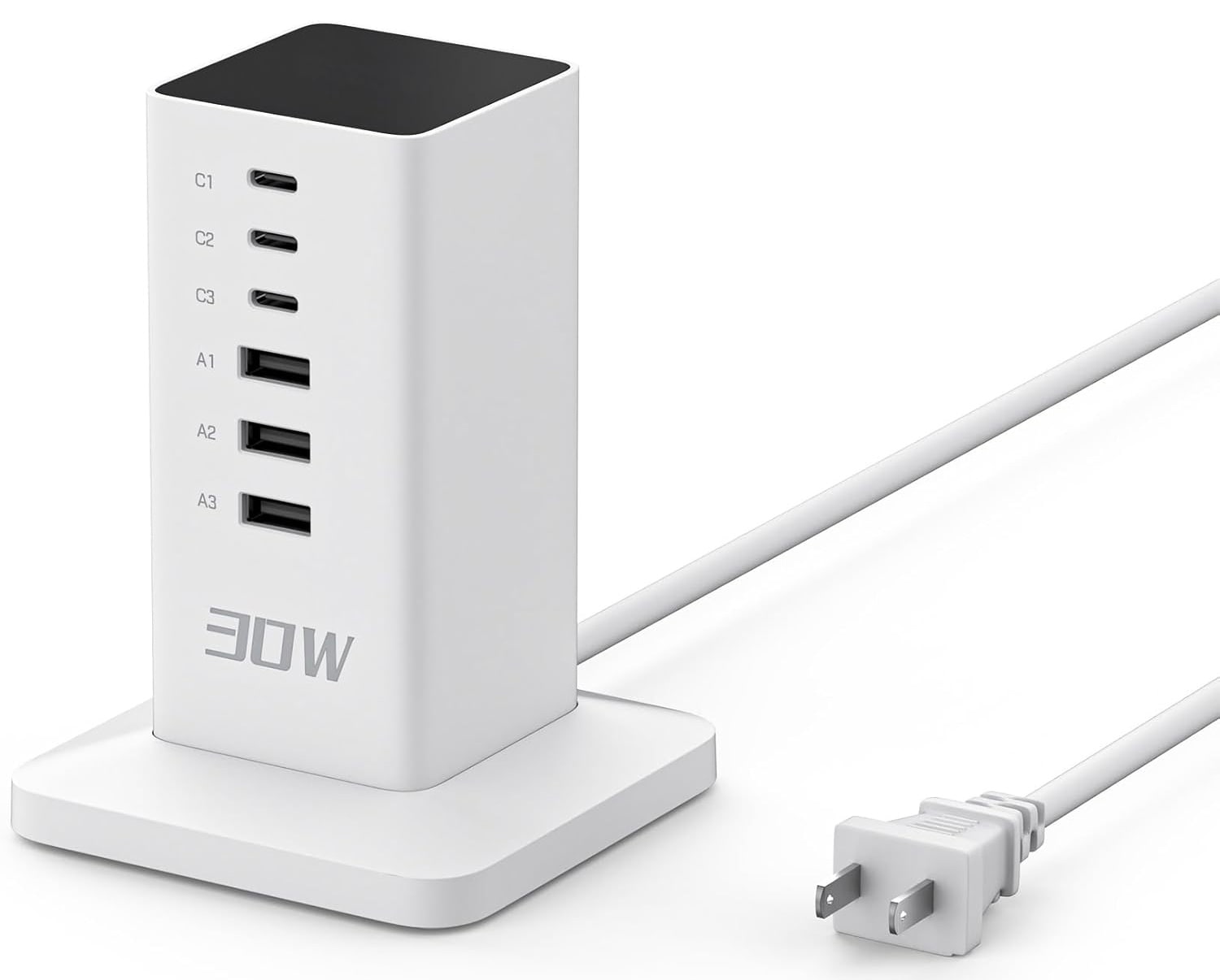 MaseiKar USB-C Charger Block PD 30W - 5 FT 6-in-1 Charging Station for Multiple Devices - Desktop Tower Charger with 6 USB Ports for iPhone MacBook Tablet Office Home Dorm Room Accessories