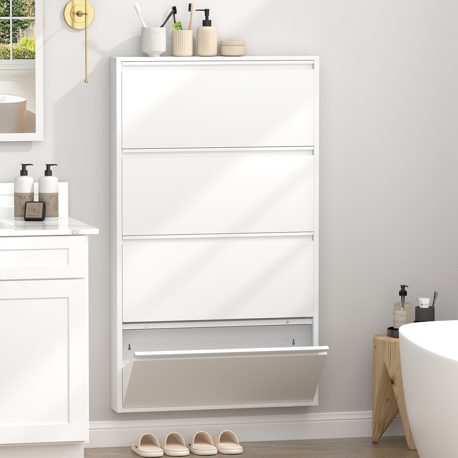 Boho Havens Modern White Wood and Metal Shoe Cabinet