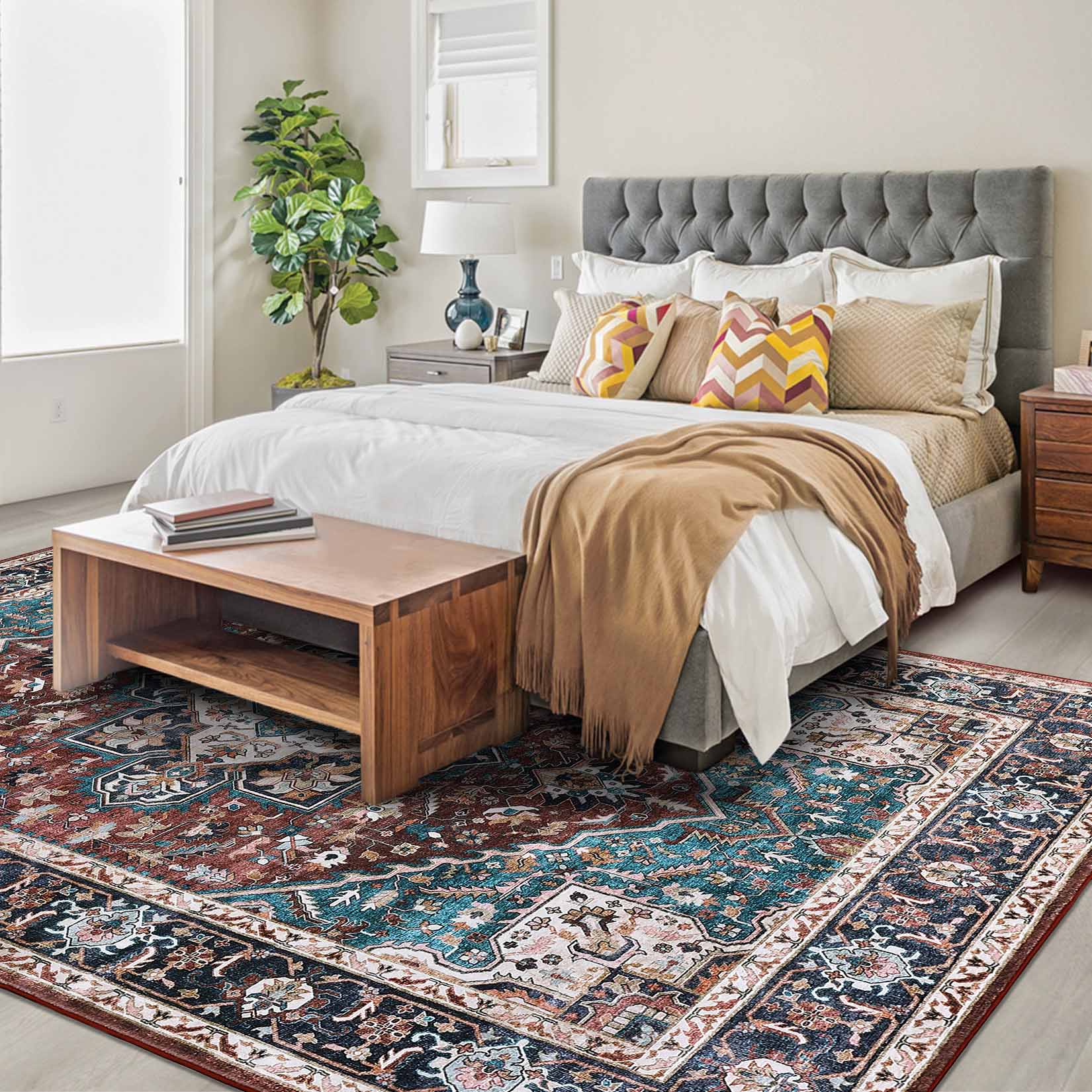 Garvee YXY-LO-PHO-112XKQSN 5 x 7 (ft) Loomed Polyester Brown Rectangular Indoor Floral/Botanical Vintage Machine washable Area rug