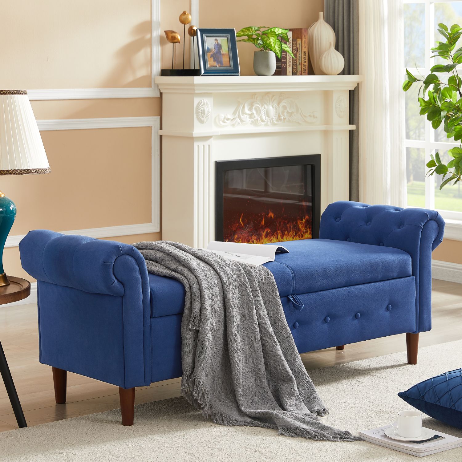 JASMODER W30841169 22.1-in Modern Navy Blue Polyester/Blend Sofa