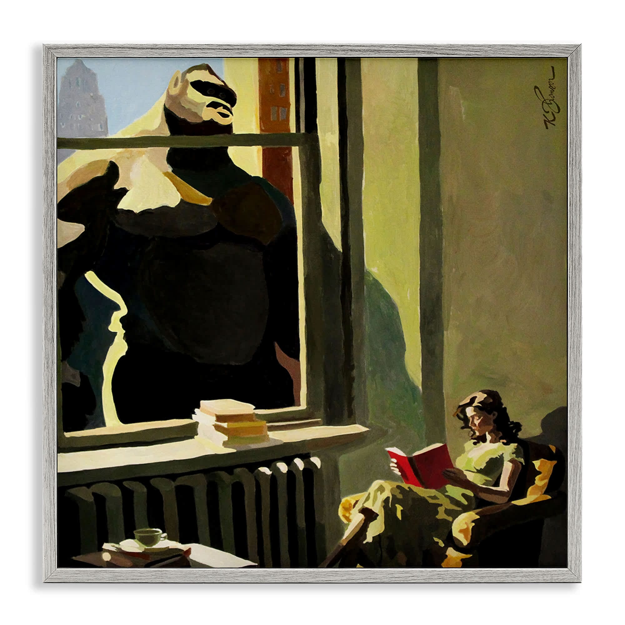 Stupell Industries BS-819-GFF-17X17 Gorilla in Window Scene Gray Framed Giclee Art By Keith Thomson 17 x 17