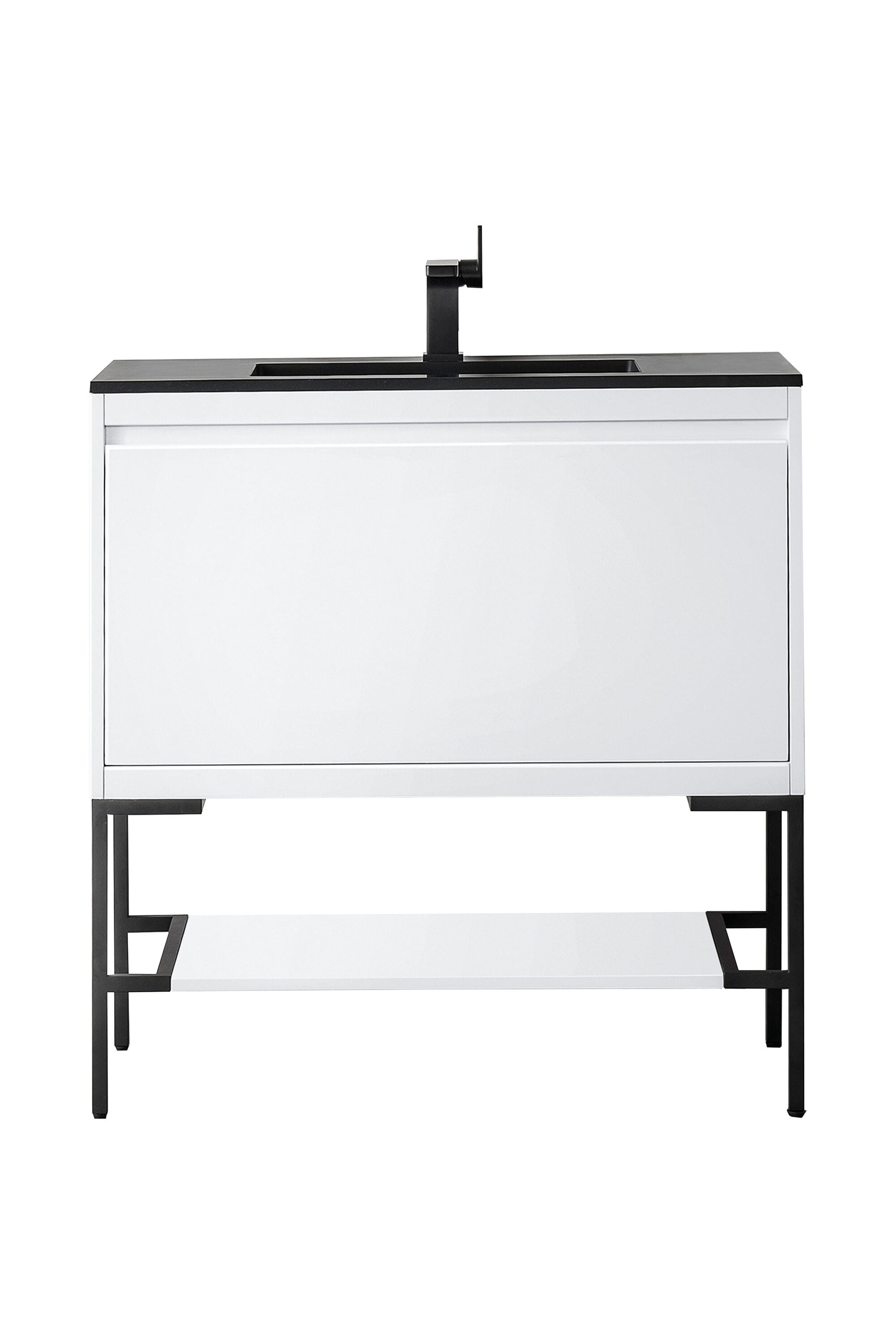 James Martin Vanities 805-V35.4-GW-MB-CH Mantova 35-in Glossy White Single Sink Bathroom Vanity with Charcoal Black Engineered Stone Top