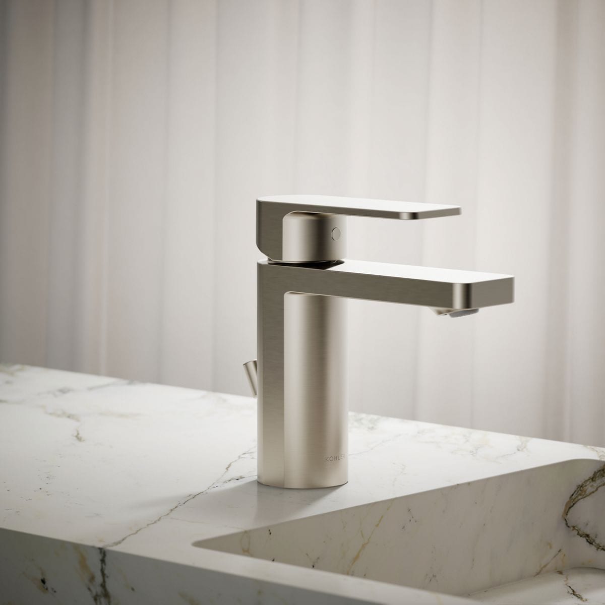 KOHLER K-23472-4K-BN Brushed Nickel Single hole 1-handle WaterSense Low-arc Residential Handle Bathroom Sink Faucet with Drain