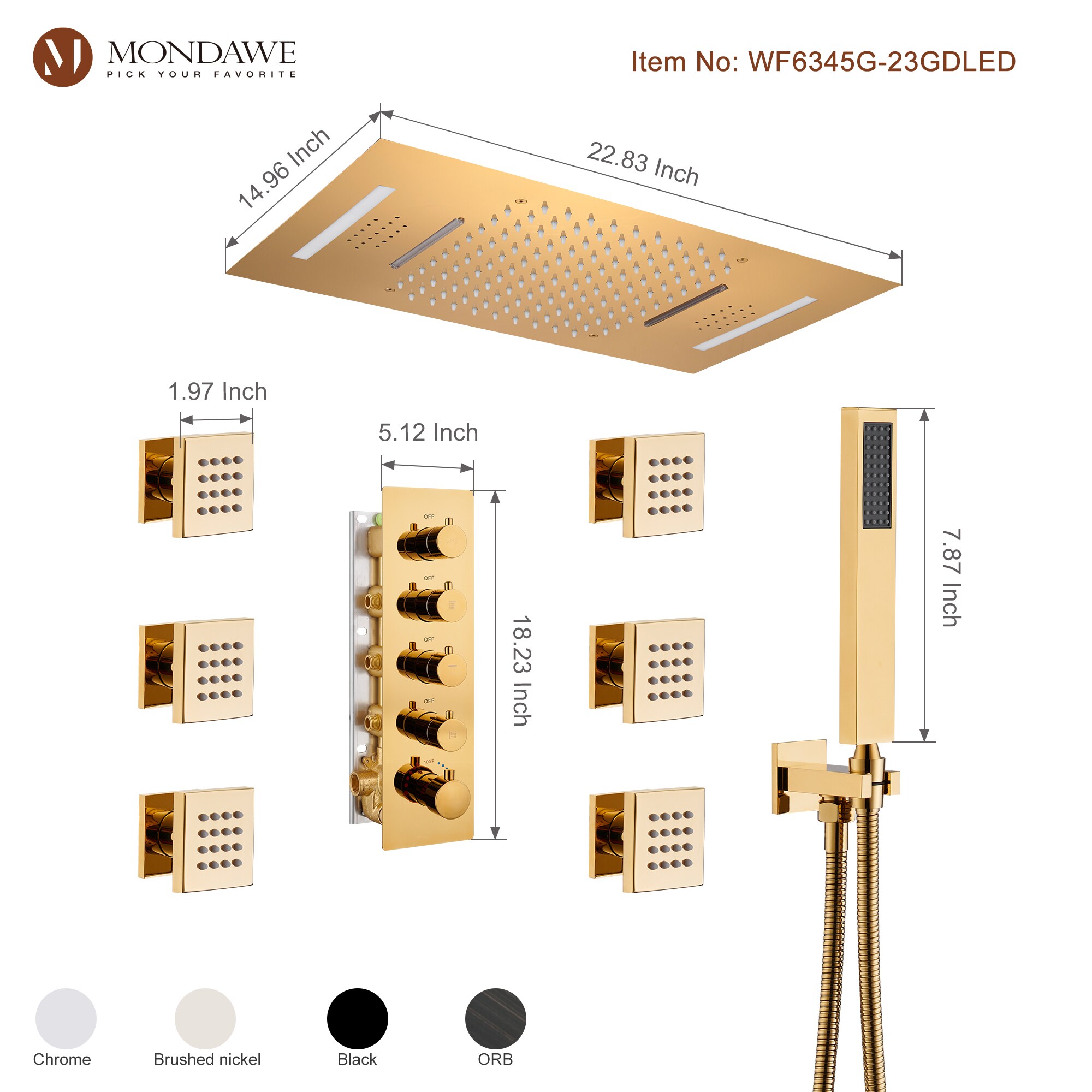 Mondawe MO1791DT-MB Showerhead-Bar-Panels - View #12