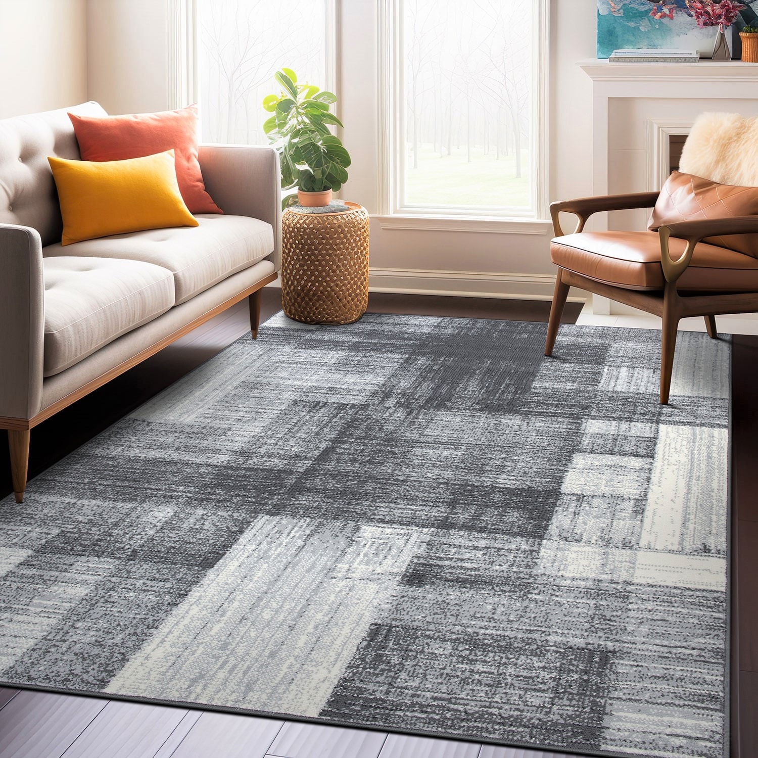 World Rug Gallery 3008GRAY5X7 5 x 7 (ft) Loomed Polypropylene Gray Rectangular Indoor Geometric Area rug