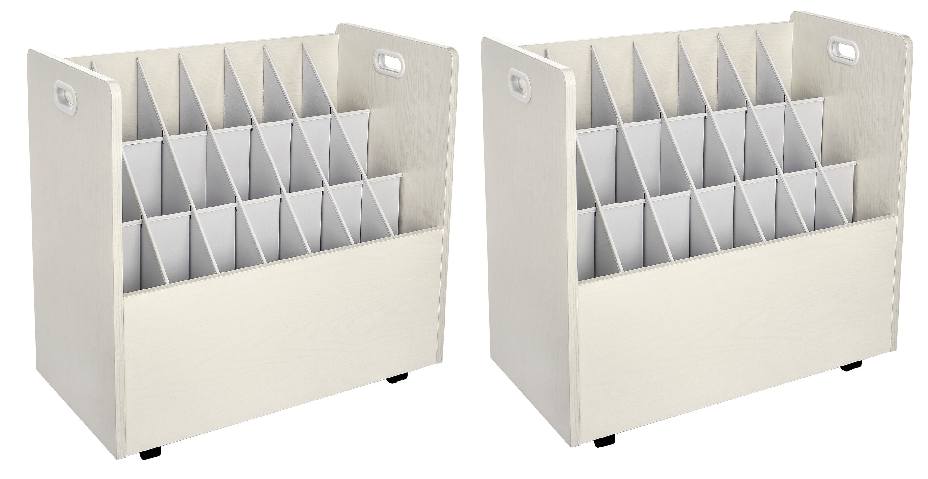 AdirOffice 21-Slot Mobile Roll File Wood Blueprint Storage Organizer White 2-Pack for Large Documents