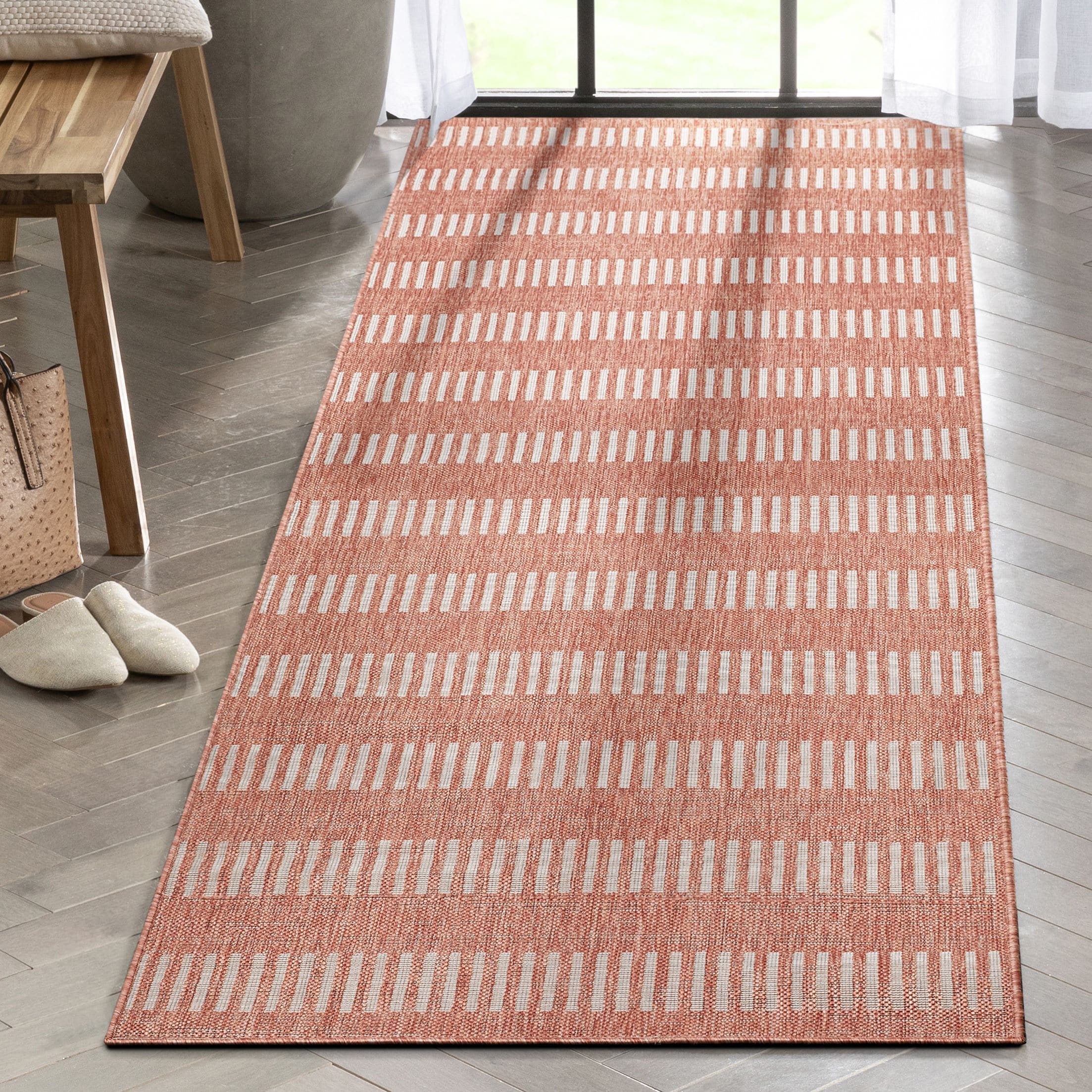 Well Woven MED-240-2L 2 x 9 (ft) Flatweave Polypropylene Coral Rectangular Indoor/Outdoor Tribal Mid-Century Modern Runner rug
