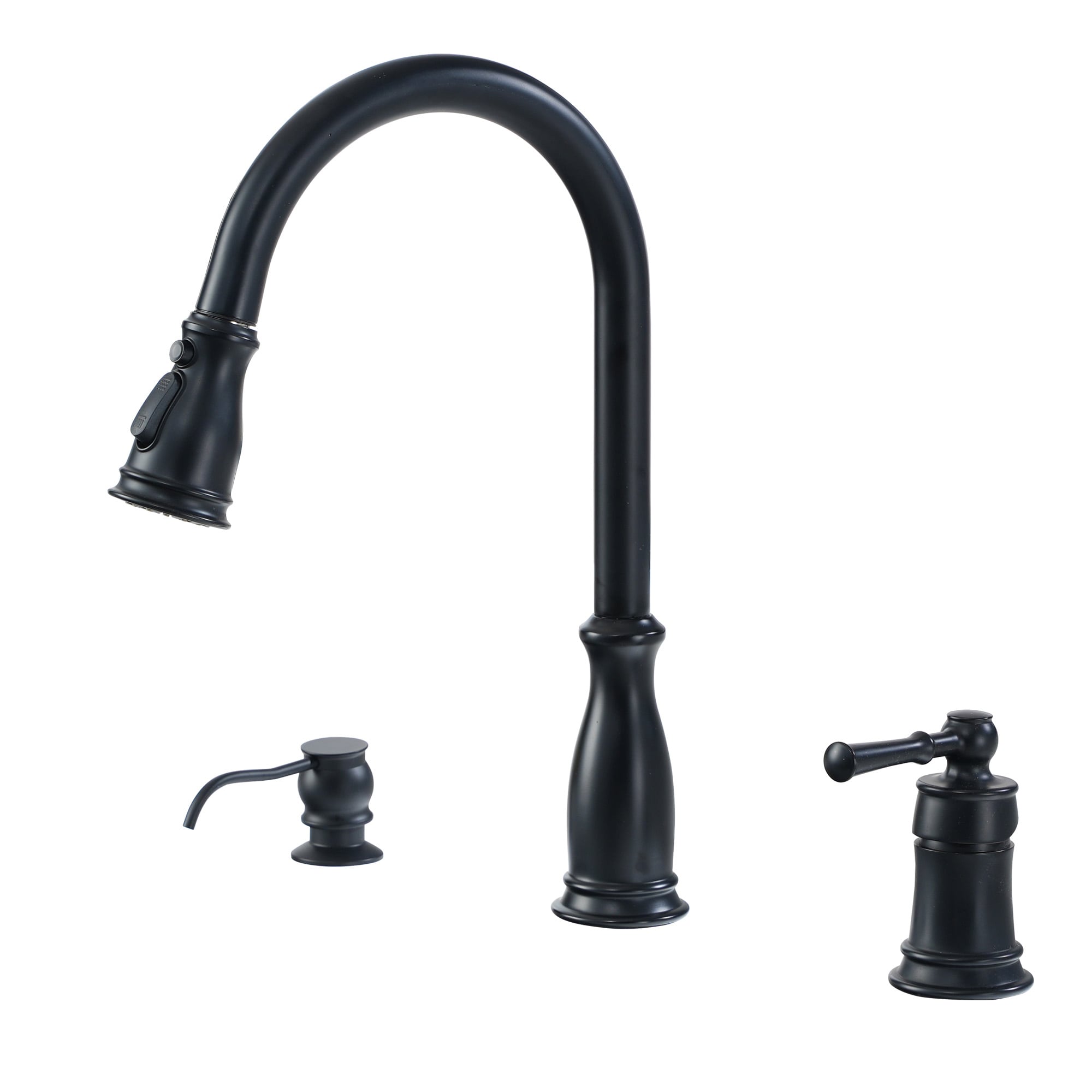 Clihome DG-KF26MB01 Kitchen Faucet with Soap Dispenser Matte Black Single Handle Deck-mount Pull-down Kitchen Faucet with Sprayer (Soap Dispenser Included)