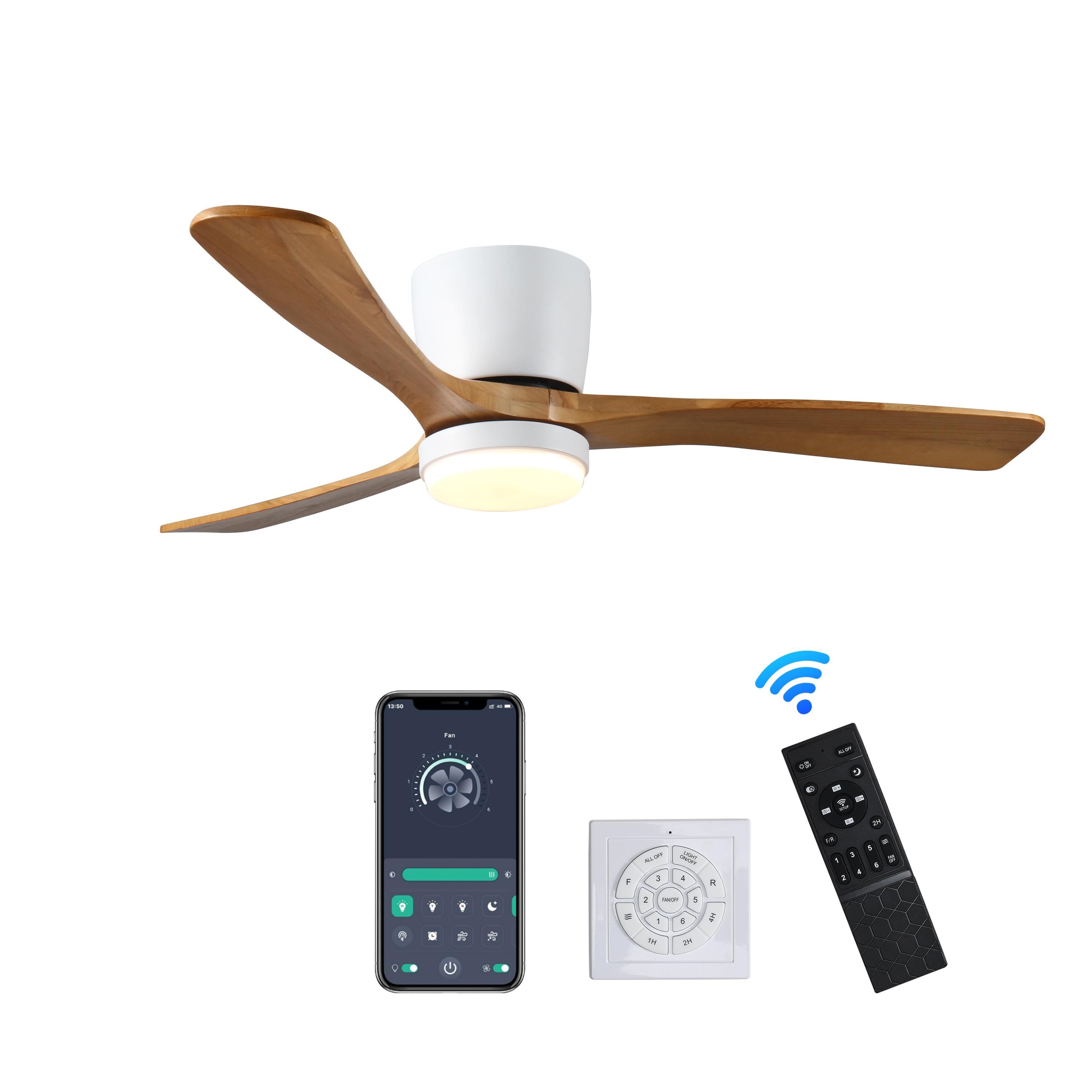 Bayfeve BFHC-94114-CF Adjustable Speed 42-in Color-Changing Integrated LED Outdoor Flush Mount White with Brown Wood Blades Ceiling Fan With Light - Remote Included ( 3 -Blade )
