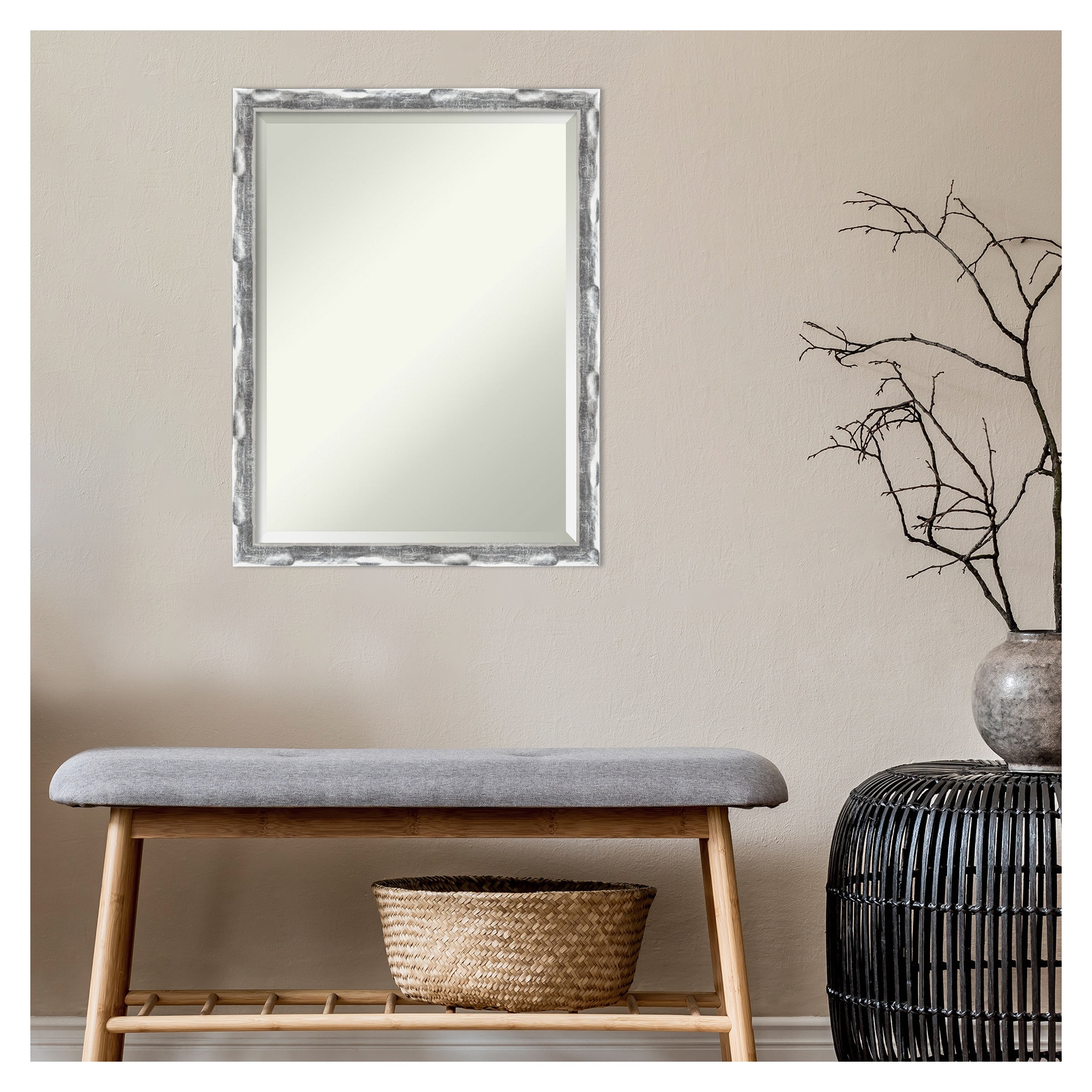 Scratched Wave Chrome 20" x 26" Rectangular Wall Mirror