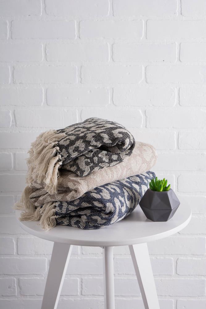 Beige and White Cotton Leopard Print Throw Blanket