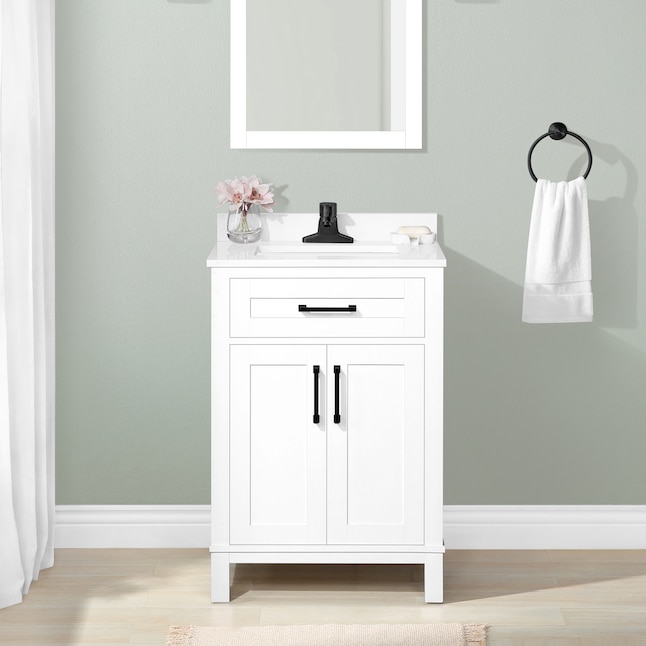 Style Selections Burke 24 In White Undermount Single Sink Bathroom Vanity With Engineered Stone Top The Vanities Tops Department At Com - 24 Farm Style Bathroom Vanity Units Philippines