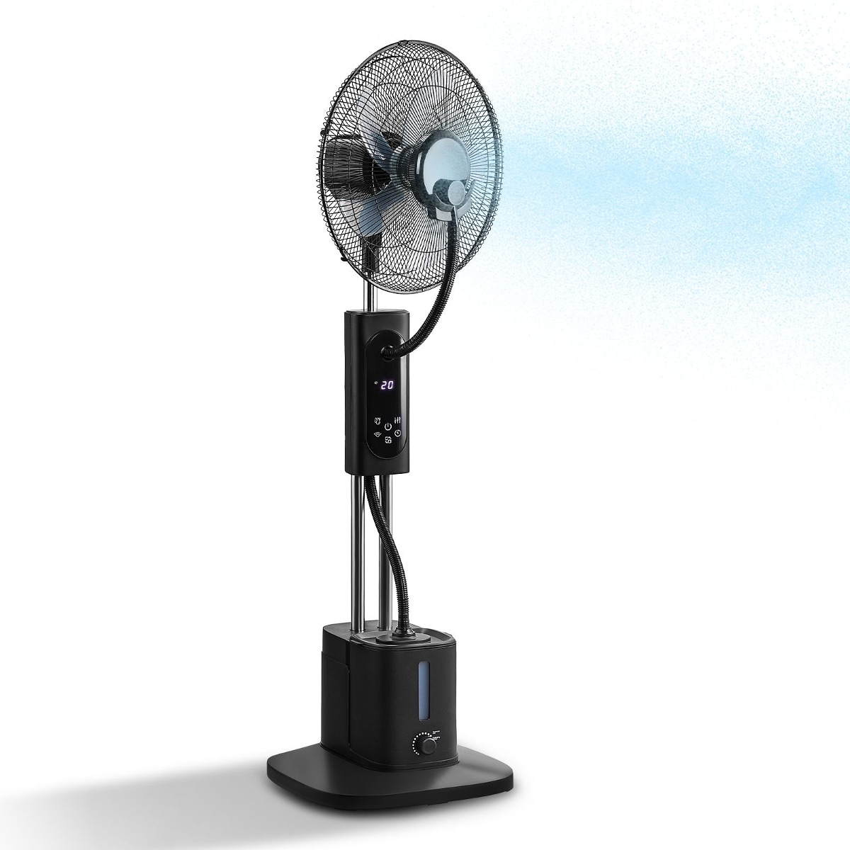 Ropilly  Standing Misting Fan 16 Inch Pedestal Fan with Remote Control LED Display 2.5L Water Tank 110V Black