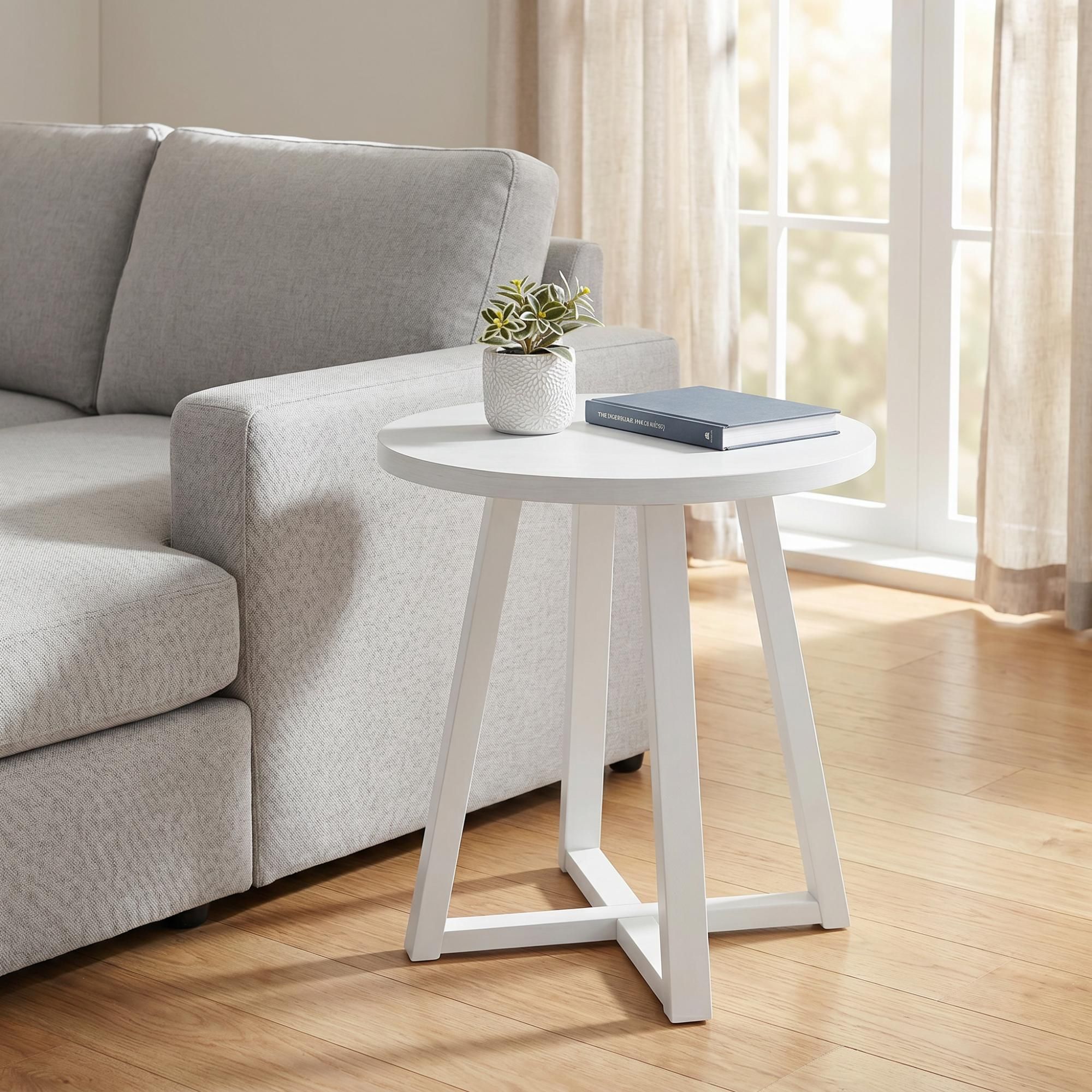 LauKingdom - Modern Round End Table with MDF Top and Solid Wood Legs White Accent Side Table for ...