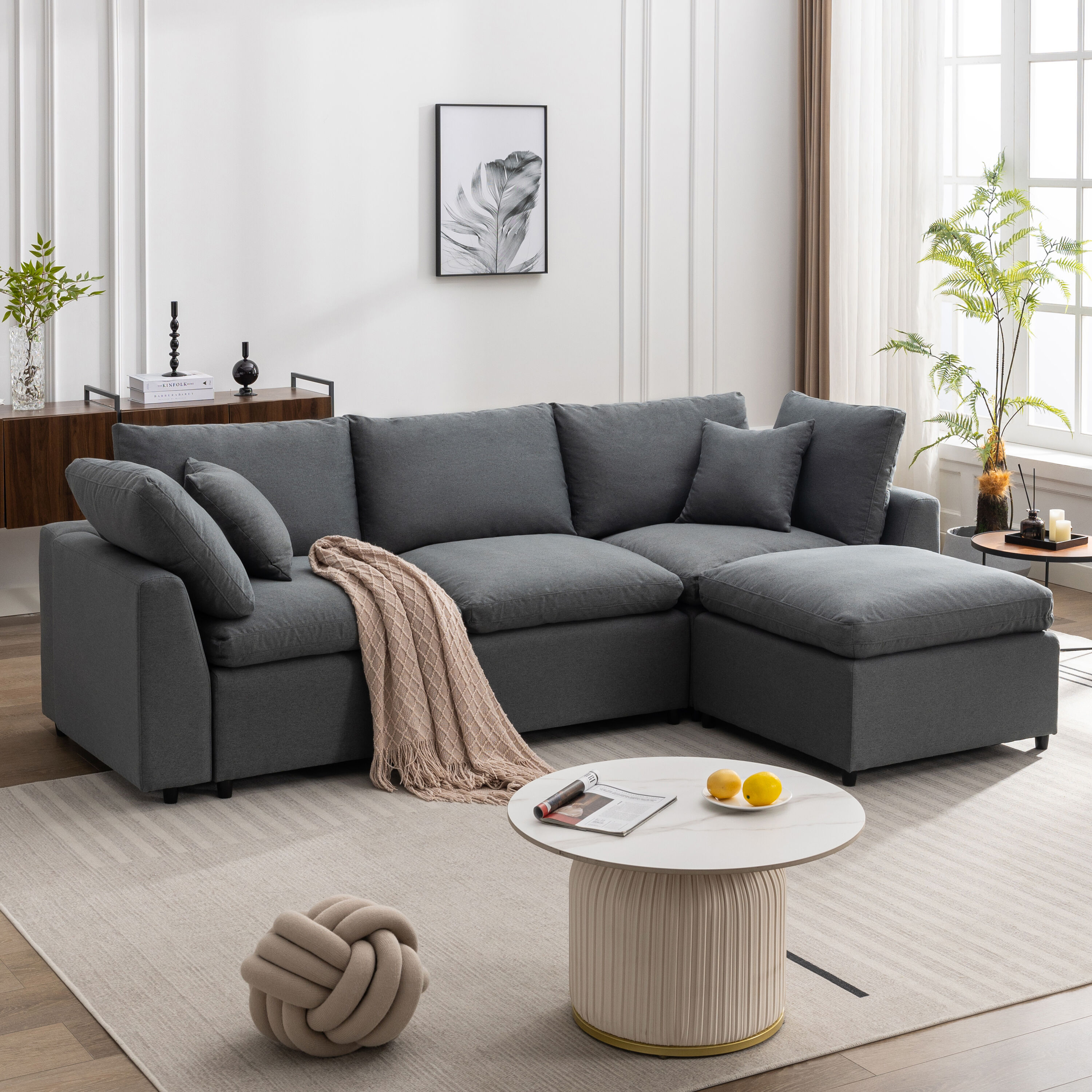 WELLFOR W83-89-BR Couches, Sofas 104.3-in Modern Dark Gray Sectional