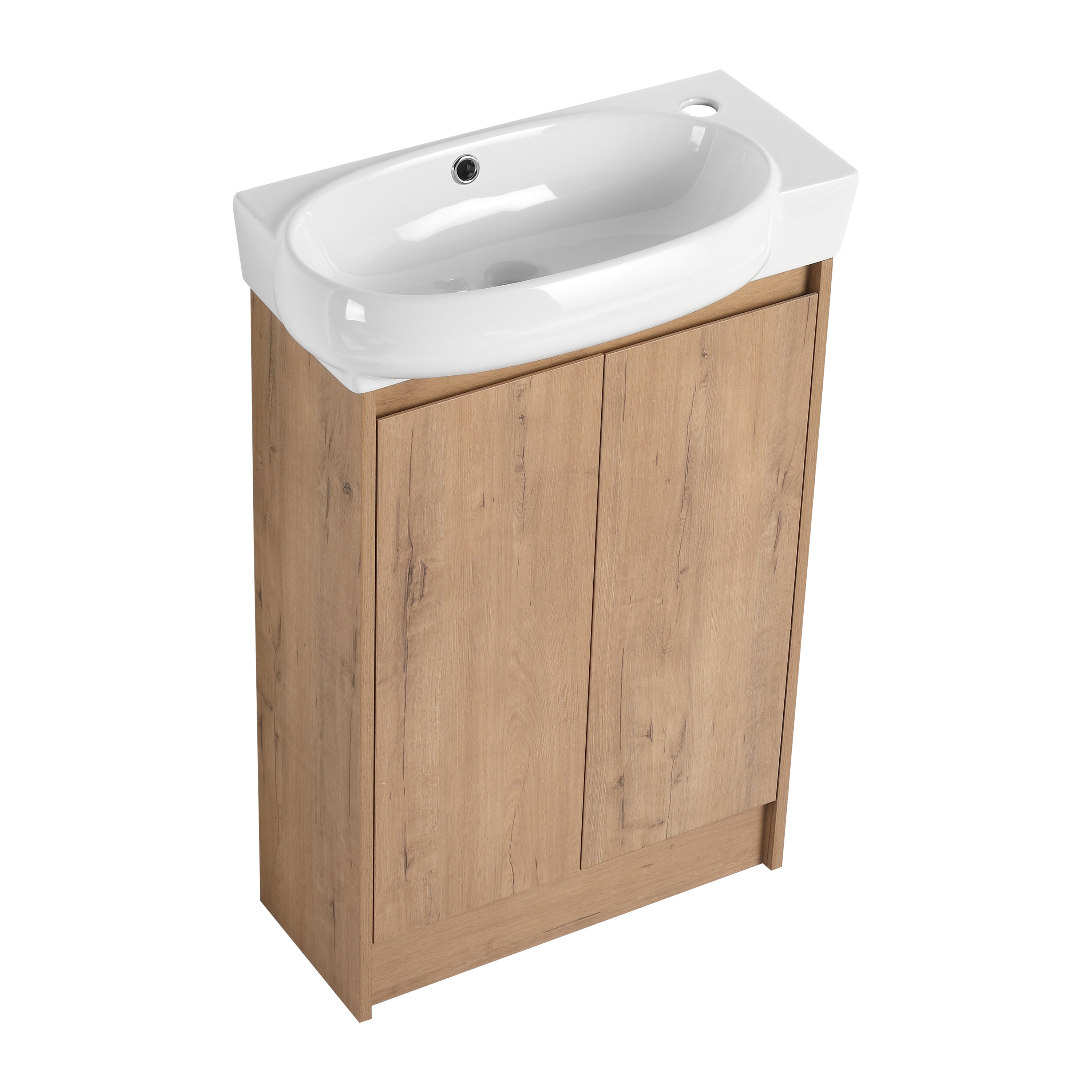 LUCKY ONE 23-in Oak Finish Ceramic Single Sink Freestanding Bathroom Vanity with White Top (Mirror and Faucet Not Included)