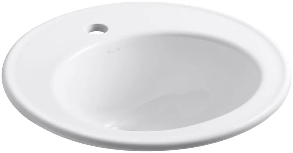 KOHLER Brookline White Drop-In Round Traditional Bathroom Sink with Overflow Drain (19-in x 19-in)