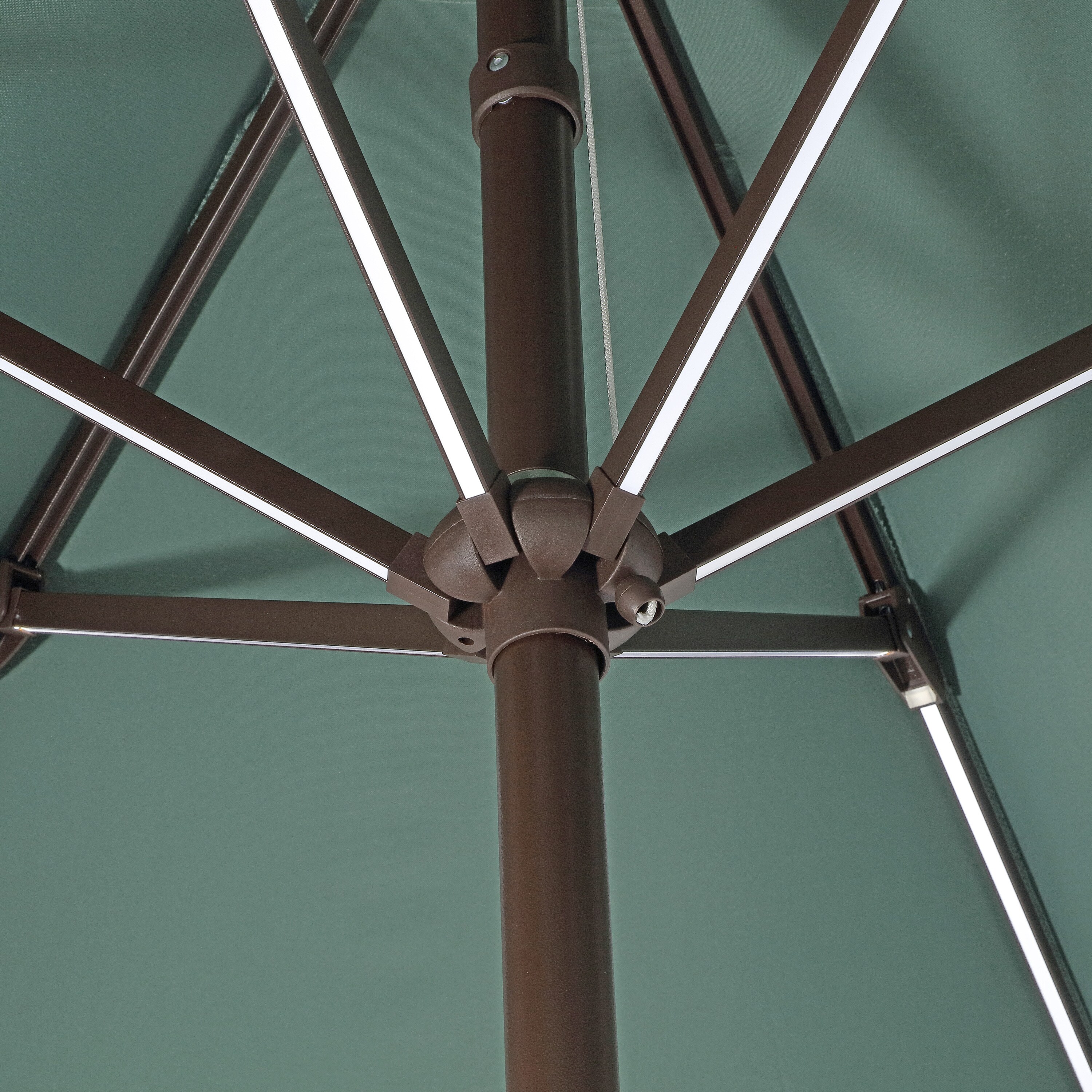 Spencer 9 ft. Green and White Aluminum Coastal Patio Umbrella with LED Lights