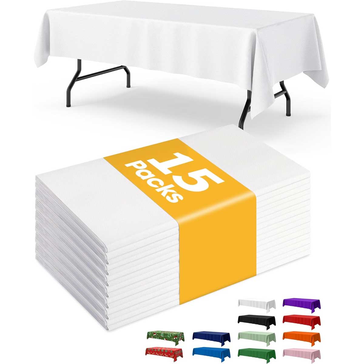 Aoibox White Plastic Table Cloth Rectangle Table 15 Pack 54x108 Tablecloth for 6ft Tables Disposable Use Holiday Party Gathering #LABTC101733