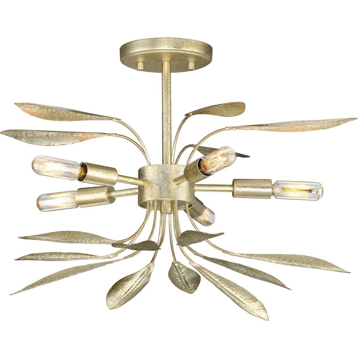 Progress Lighting P350210-176 Mariposa 5 -Light Gilded Silver Glam Geometric Medium Hanging Convertible pendant/Semi-flush