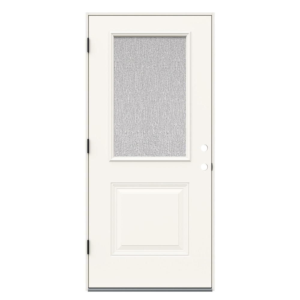 JELD-WEN JW239200220 Rain 36-in x 80-in x 4-9/16-in Steel Half lite Right-hand outswing Primed Prehung Front Door Insulating core